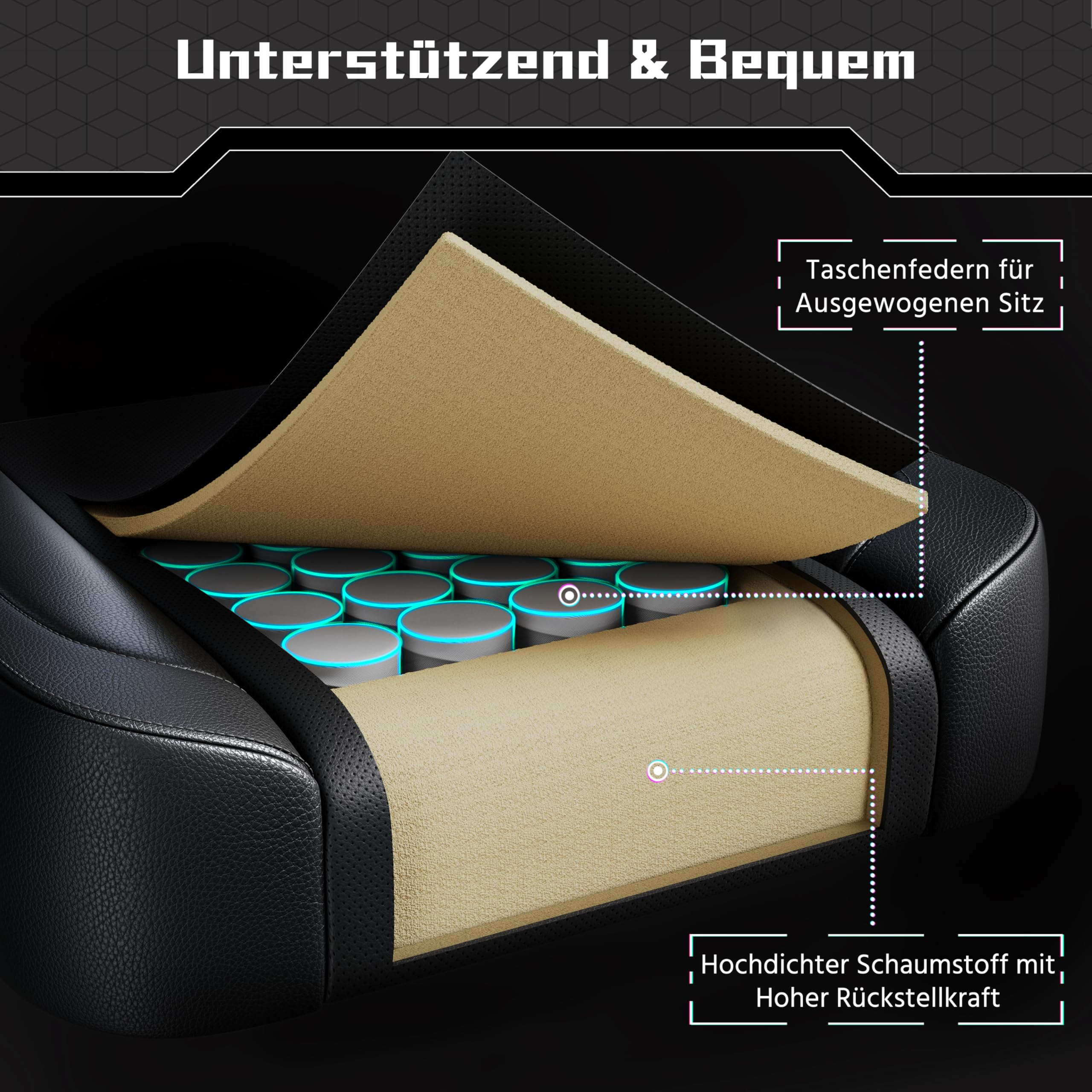 Yaheetech Gaming Stuhl, Ergonomischer Gaming-Stuhl mit Massagefunktion & Ausziehbarer Fußstütze, Verstellbare Rückenlehne, Höhenverstellbar, PC-Stuhl Computerstuhl Drehsessel (Schwarz)