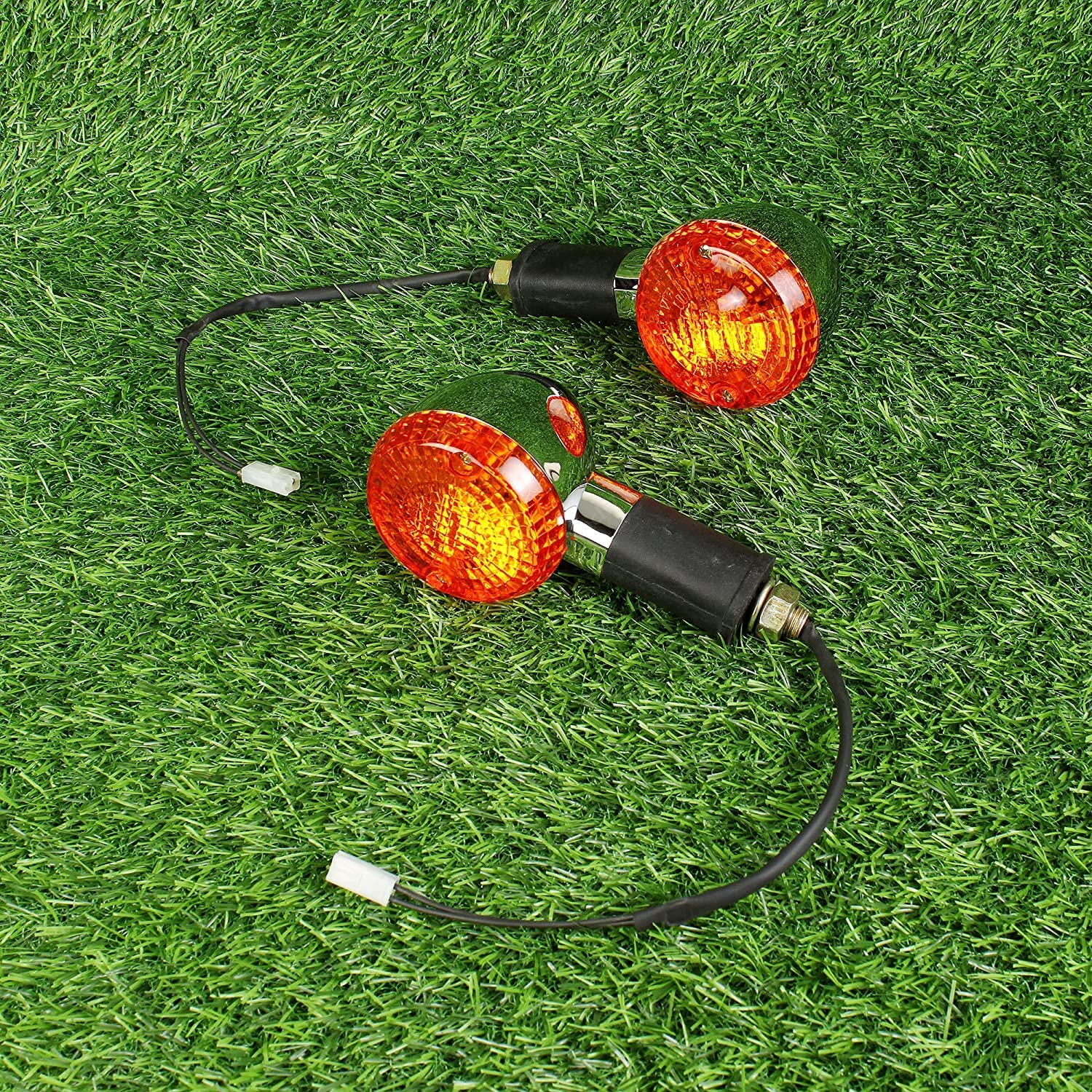 ARTHLAKSH 2Pc Indicator Orange Glass Chrome Body Compatible With RE 350/500cc Bikes Model Of 2012 To 2020