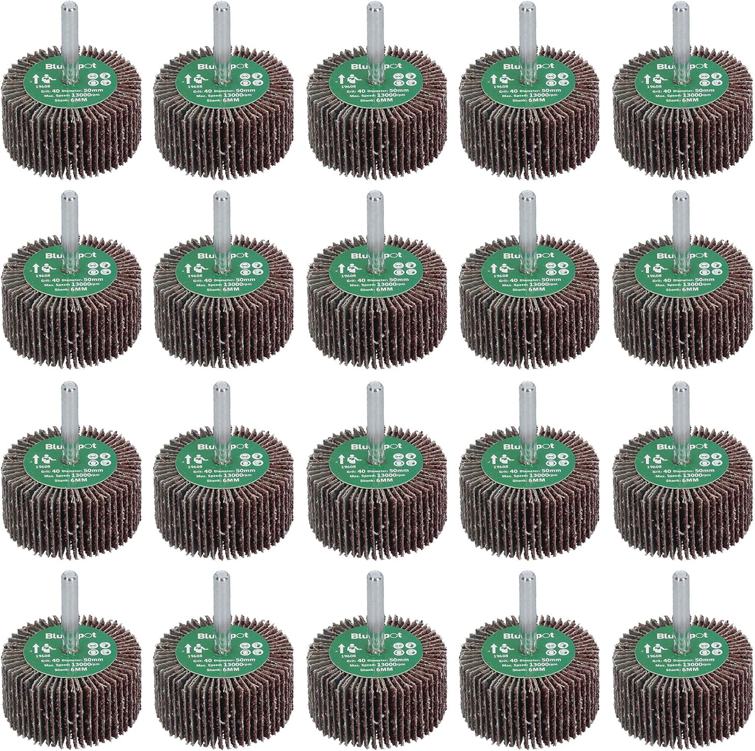 40 Grit 50mm Flap Wheel Disc Abrasive Sanding Pads For Drills 6mm Shank 20pc