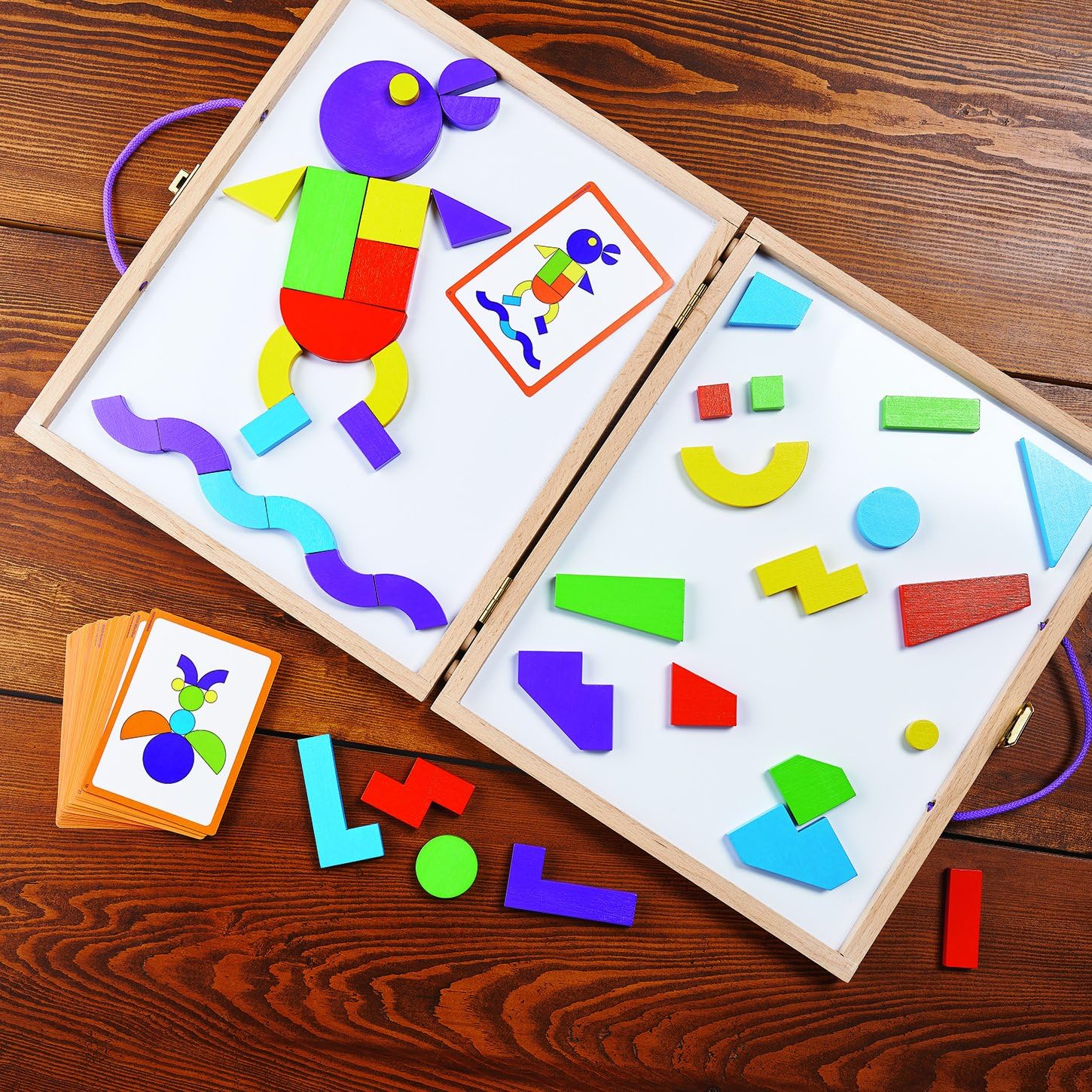 MindWare Imagination Magnets - Imaginative play with magentic shapes - 42 wooden blocks 50 full-color puzzle cards