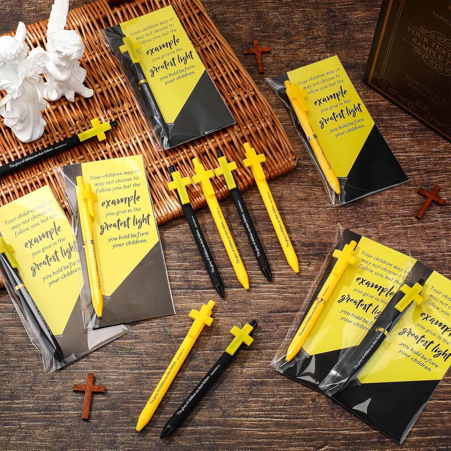 Sayglossy 48 Sets Christmas Christian Gifts for Church Father Pastor Christian Luminous Cross Pens Bible Verse Pens with Motivational Quote Card