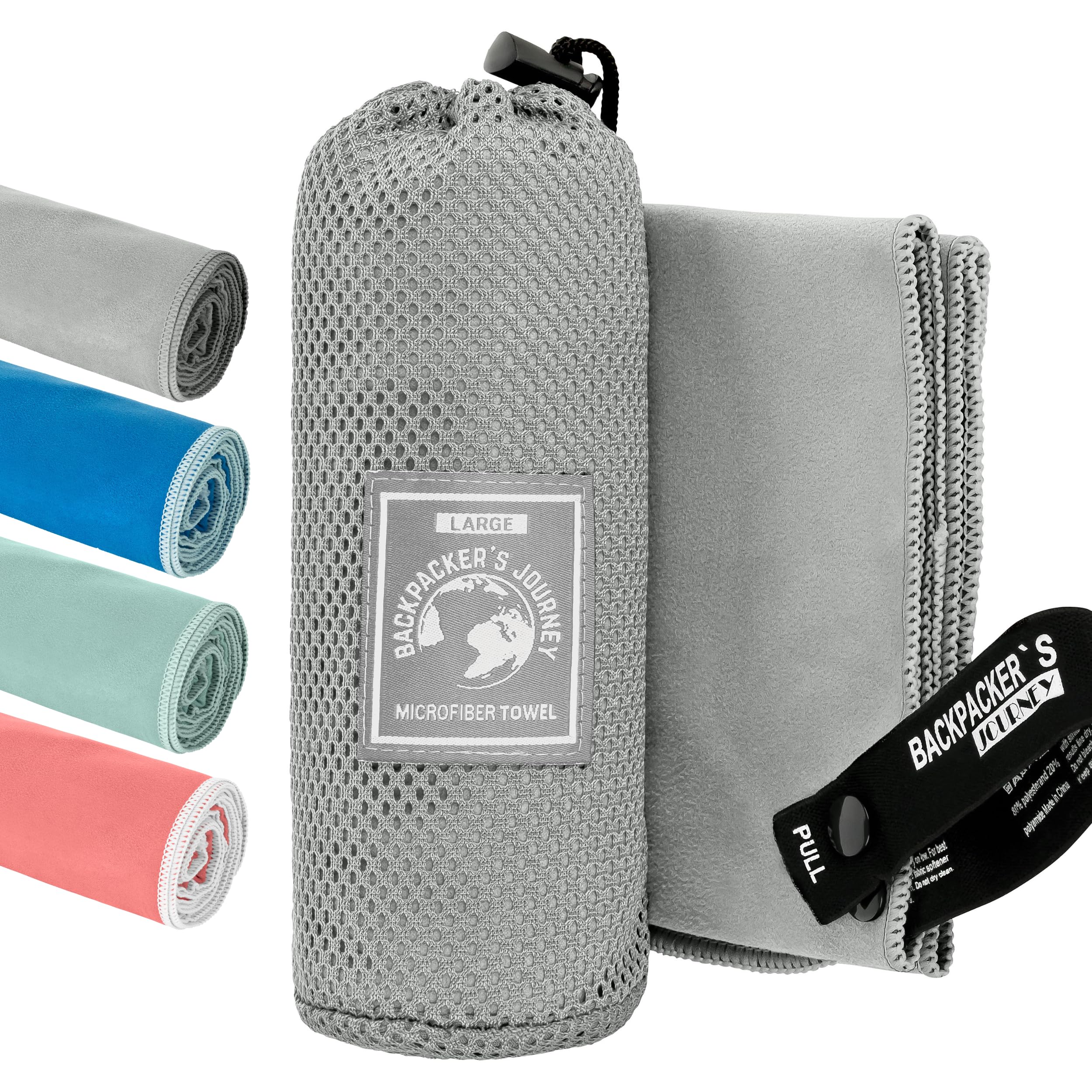 Backpacker's Journey Gray Microfibre Towels In S, M, L, Xl, Travel Towel Sets, Lightweight, Quick-Drying, Absorbent And Antibacterial (Grey Xl & S)
