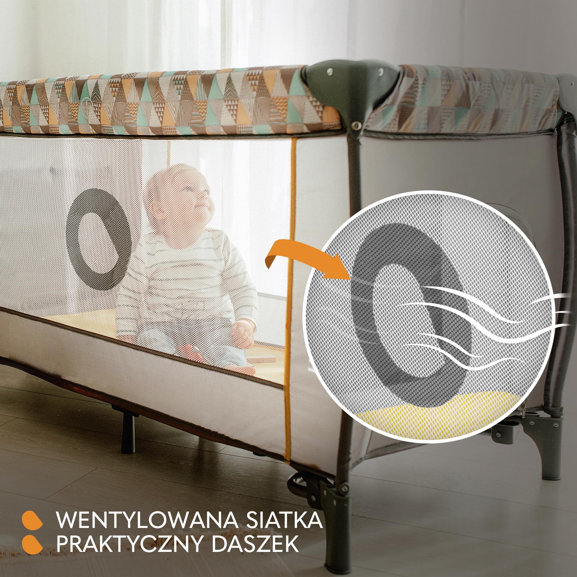 LIONELO Sven Plus 2 w 1, Łóżeczko Turystyczne, Przewijak, Moskitiera, Funkcja Bujania, Baldachim z Moskitierą, Zabezpieczenie przed Złożeniem, Wejście Boczne
