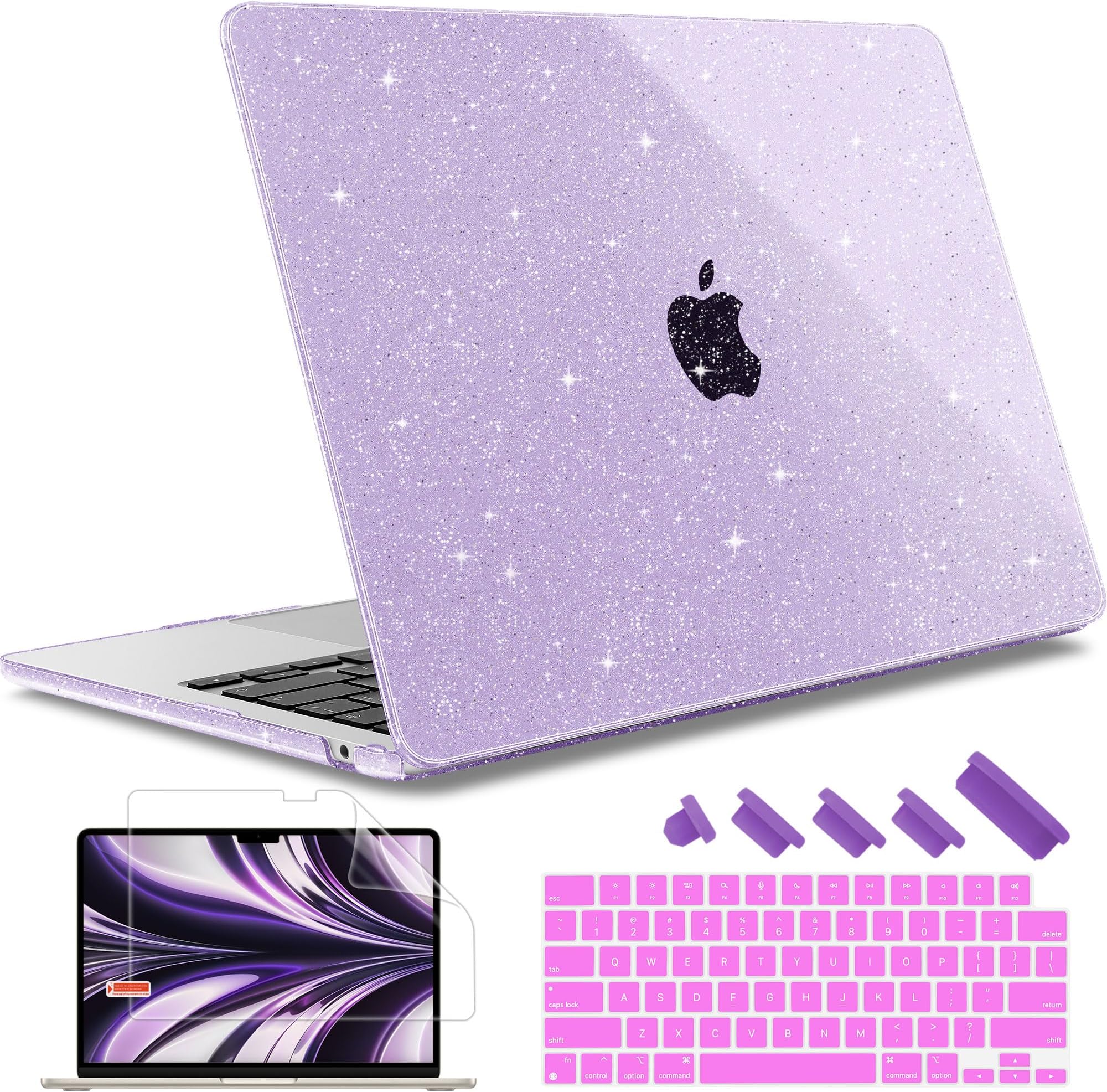 May Chen for M4 MacBook Air 13.6 inch Case 2025 2024 2023 2022 Release A3240 M3 A3113 M2 A2681, Plastic Hard Shell Case for MacBook Air 13.6" with Retina Display Fits Touch ID, Purple Glitter
