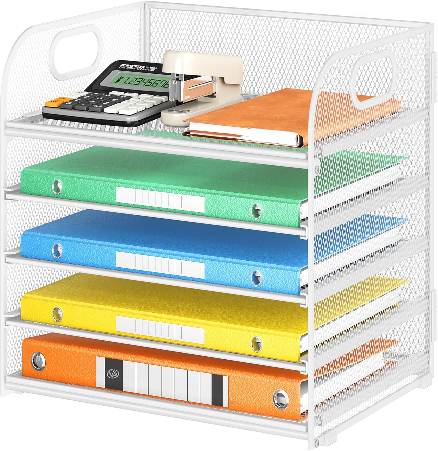 Lavatino Desk Paper Organizer with Handle, 2 Pack 5-Tier Pink Mesh Desk File Folder Holder Letter Tray Sorter Organizer for Office, Home or School