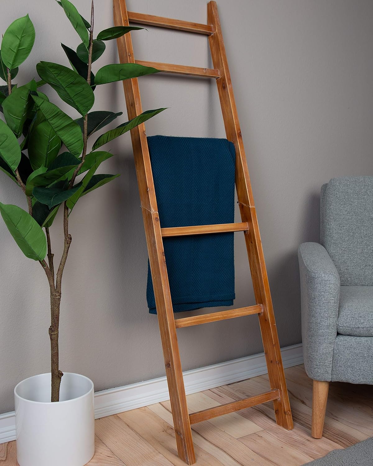 Sticky Toffee Cotton Throw Blanket 60x50 in – Soft Lightweight Woven Blue Blanket for Couch or Bed, Herringbone Weave, Boho Farmhouse Style - Image 4