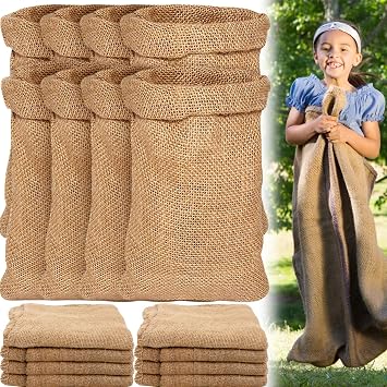 12 Pack Burlap Sack Race Bags 24 x 40 Inch Large Burlap Sack Potato Outdoor Lawn Games for Holiday Birthday, Family Reunion, Carnival, Easter, Halloween, Plant Frost Protection
