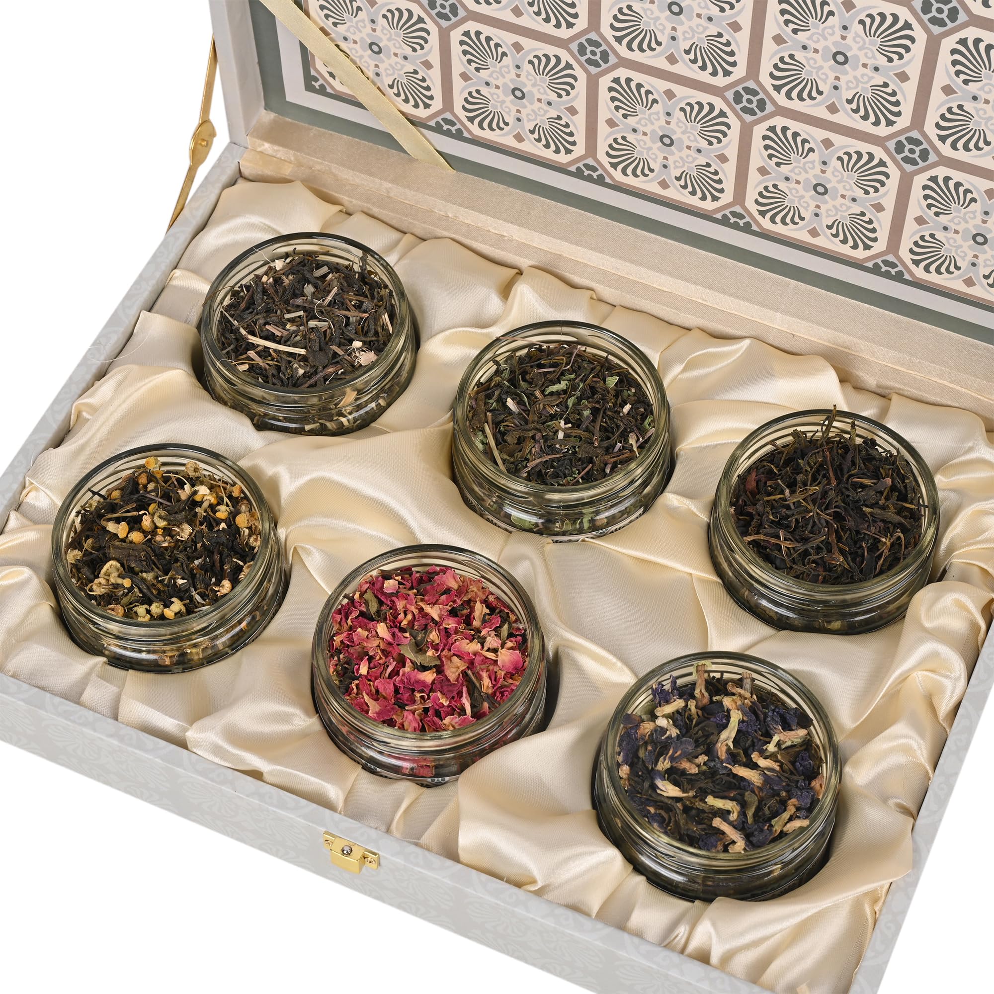 Riwaz Luxury Herbal Tea Gift Box Set | Premium Square Design with Rose, Mint, Hibiscus, Chamomile, Lemongrass & Blue Pea | 6 Artisanal Wellness Teas | Perfect for Tea Lovers & Gifting (650g) 4