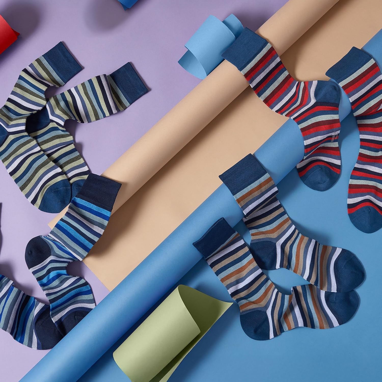 Marcoliani Milano Made in Italy - Mens Dress Socks | Essence of Cotton Rainbow Stripe Fullcolor