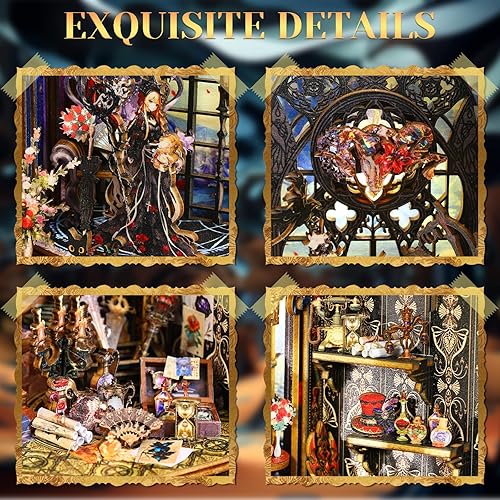 Miniatura 3 de Kit de rincón de libros en miniatura para bricolaje, modelo 3D, juguete de casa de muñecas de madera con luz LED para adultos y adolescentes, mini