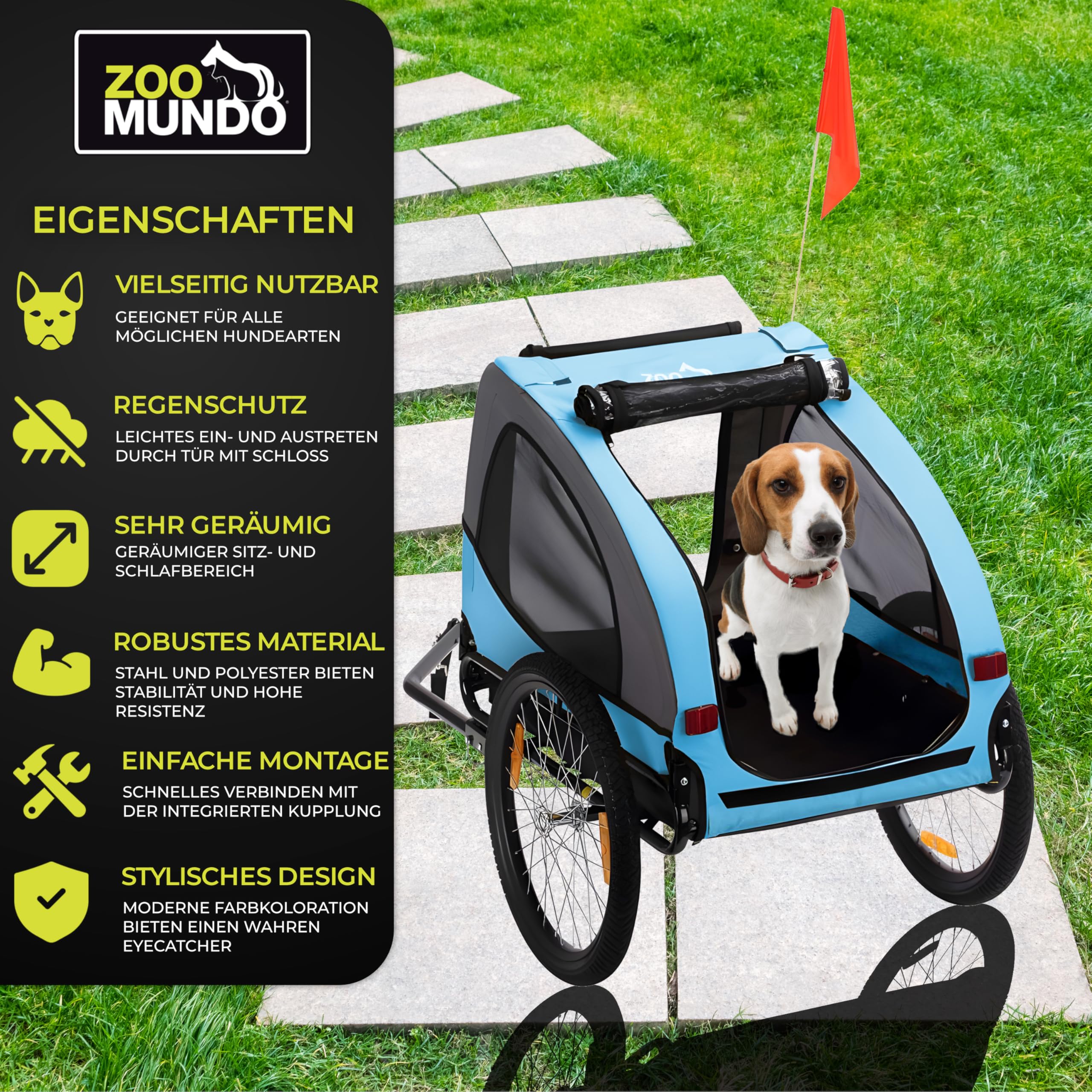 zoomundo Fahrradanhänger Hundeanhänger für Hunde-Transport Buddy