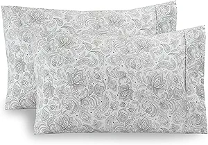 Elegant Comfort Luxury Ultra-Soft 2-Piece Pillowcase Set - 1500 Premium Hotel Quality Microfiber Double Brushed - Wrinkle Resistant, King Size, Paisley Pattern Gray
