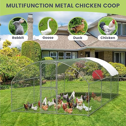 Miniatura 12 de Gallinero de metal grande, gallinero en forma de cúpula con doble puerta, gallinero con cubierta impermeable y anti-UV, corral grande para pollo