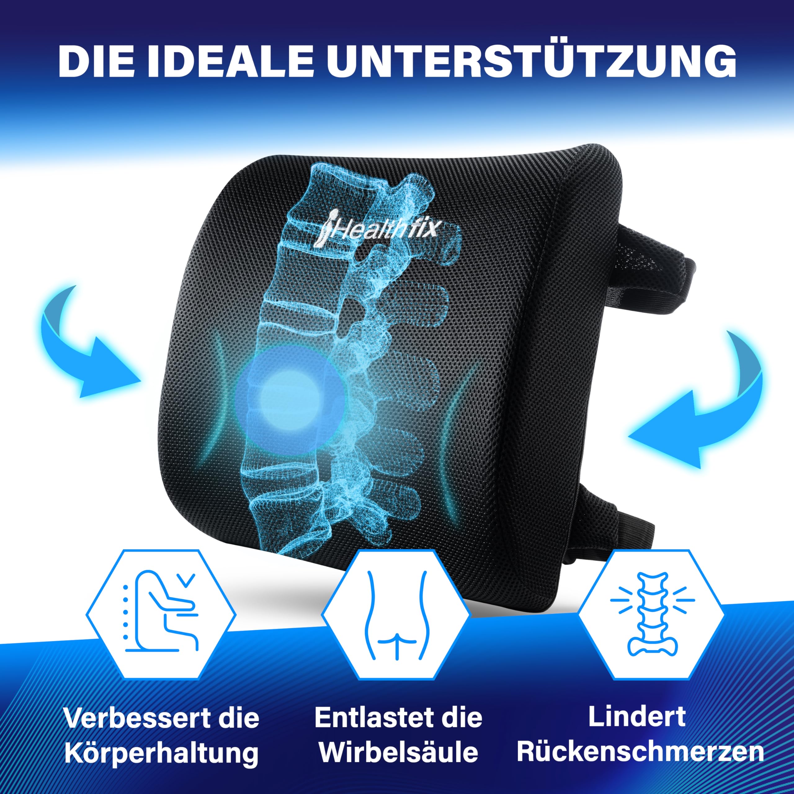 Healthfix® Paquete ergonómico compuesto de: cojín ergonómico en cuña, reposapiés y cojín lumbar | Ideal para la oficina y la oficina en casa | Mejora la postura sentada, alivia el dolor de asiento y