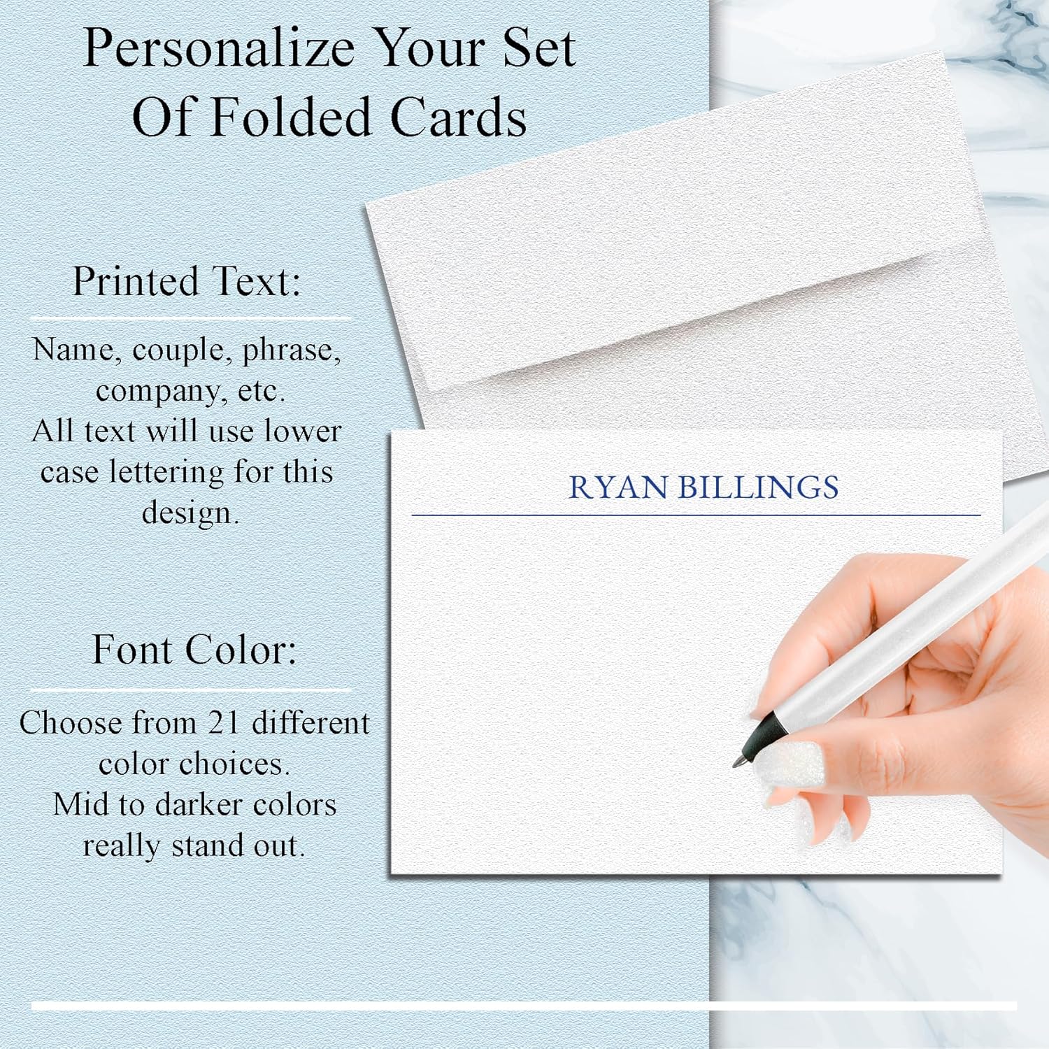 24 Personalized Folded Stationery Note Cards with Envelopes - Personalized Thank You Cards with Envelopes, Handmade Note Cards & Greeting Cards - Folded (Line Below Name)