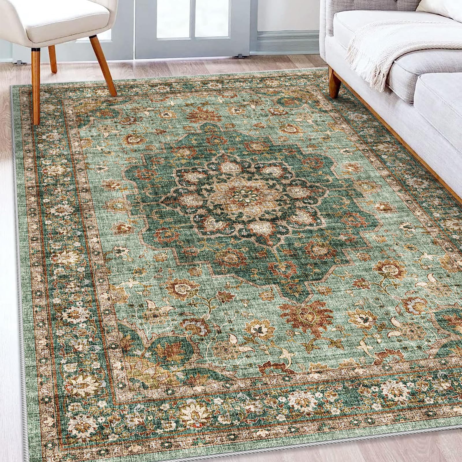 Tapis de couloir oriental pour salon et cuisine design floral lavable 150x220