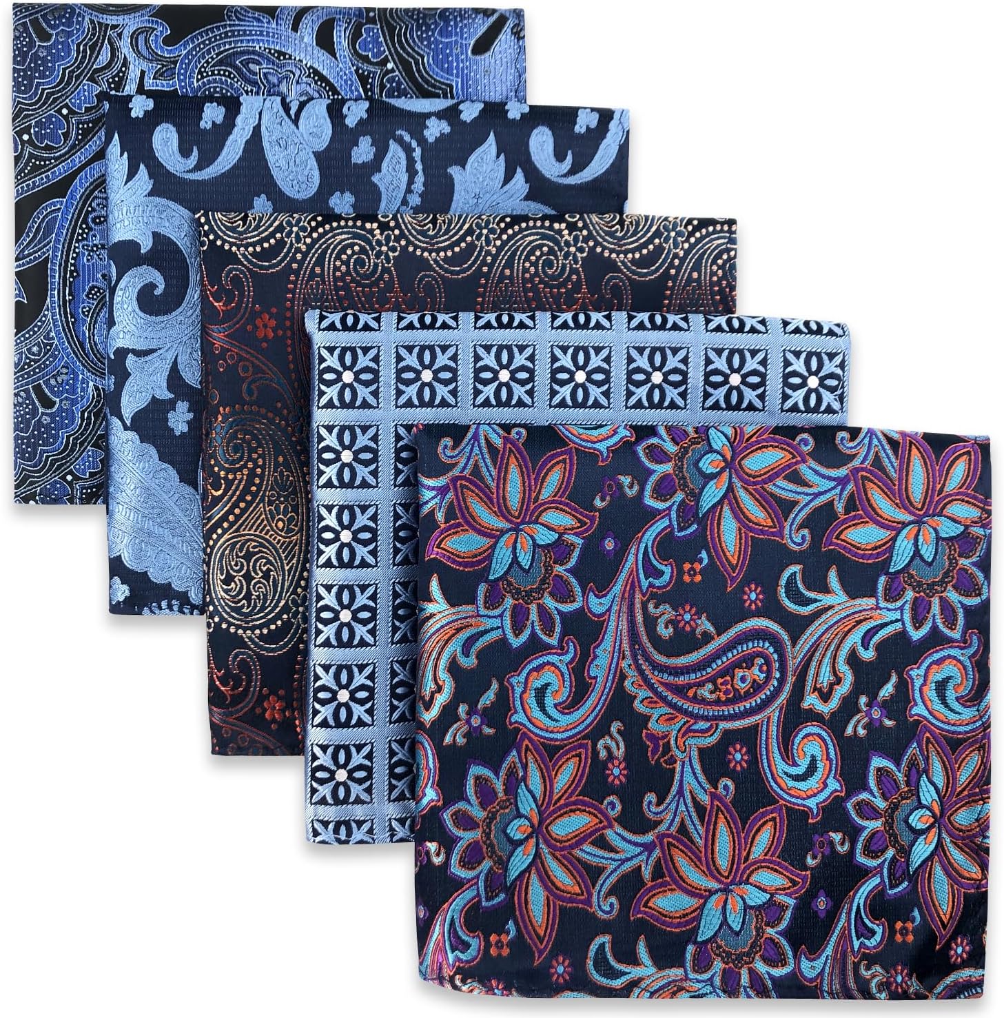 SHLAX&WING 5 Pieces Assorted Mens Silk Pocket Square Set Handkerchiefs