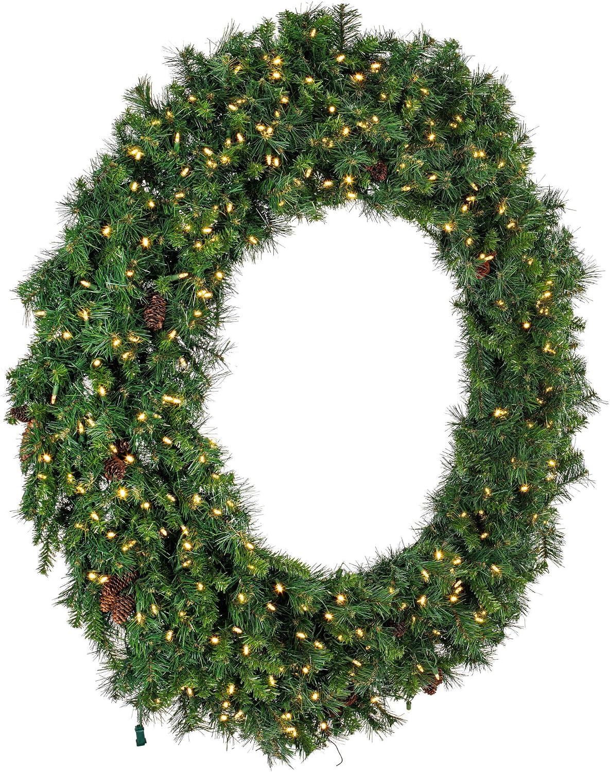 Vickerman Pre-lit Cheyenne Pine Wreath with 200 Warm White Italian LED Lights, 60-Inch, Green