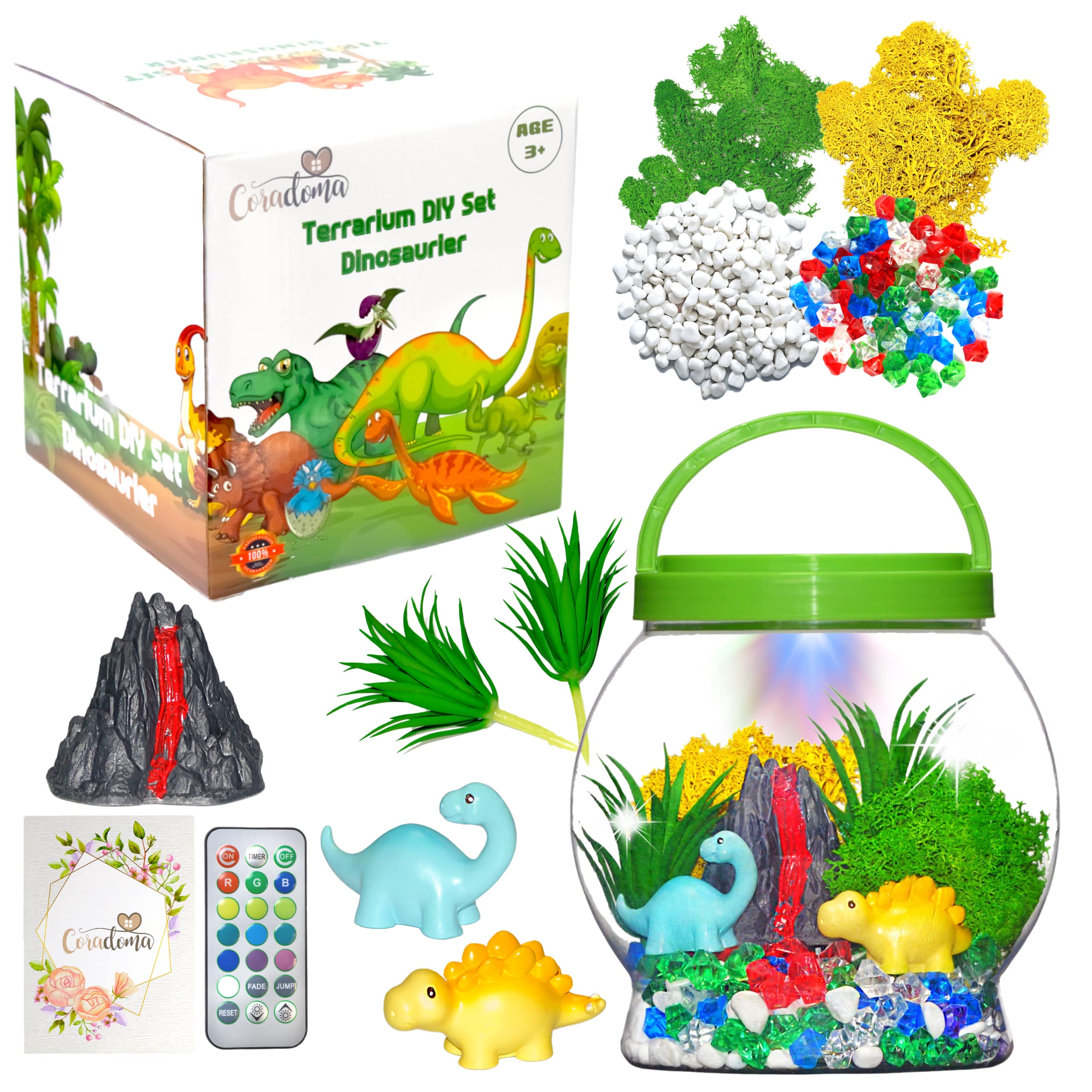 Terrarium Kit Dinosaur for Children | DIY Craft Set Toy Set with Night Light Lamp | Boys and Girls Gifts 3 4 5 6 7 8+ Years Craft Creative Decoration