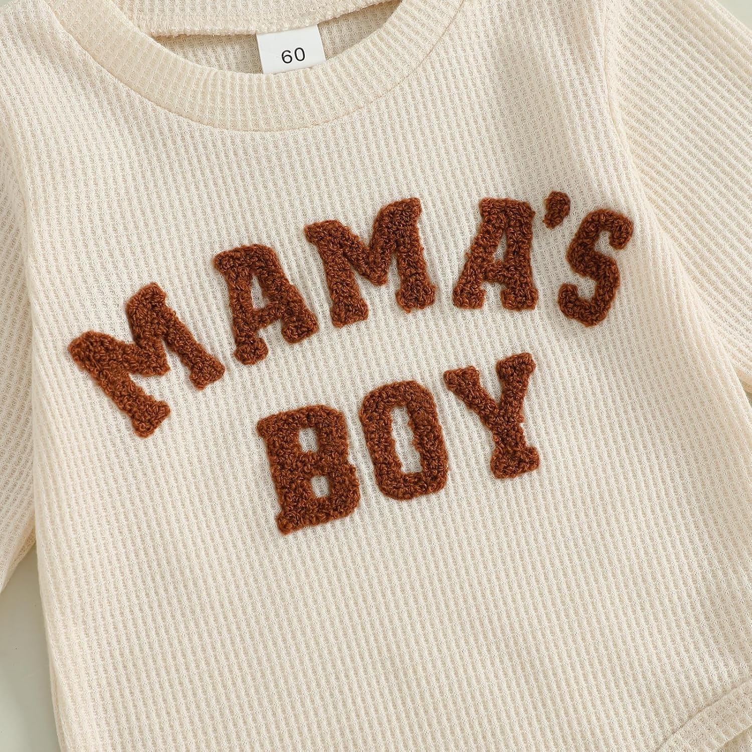 ZAXARRA Newborn Boy Clothes Mama Boy Embroidered Long Sleeve Romper Waffle Ribbed Pants Set Baby Fall Winter Outfit - Image 6