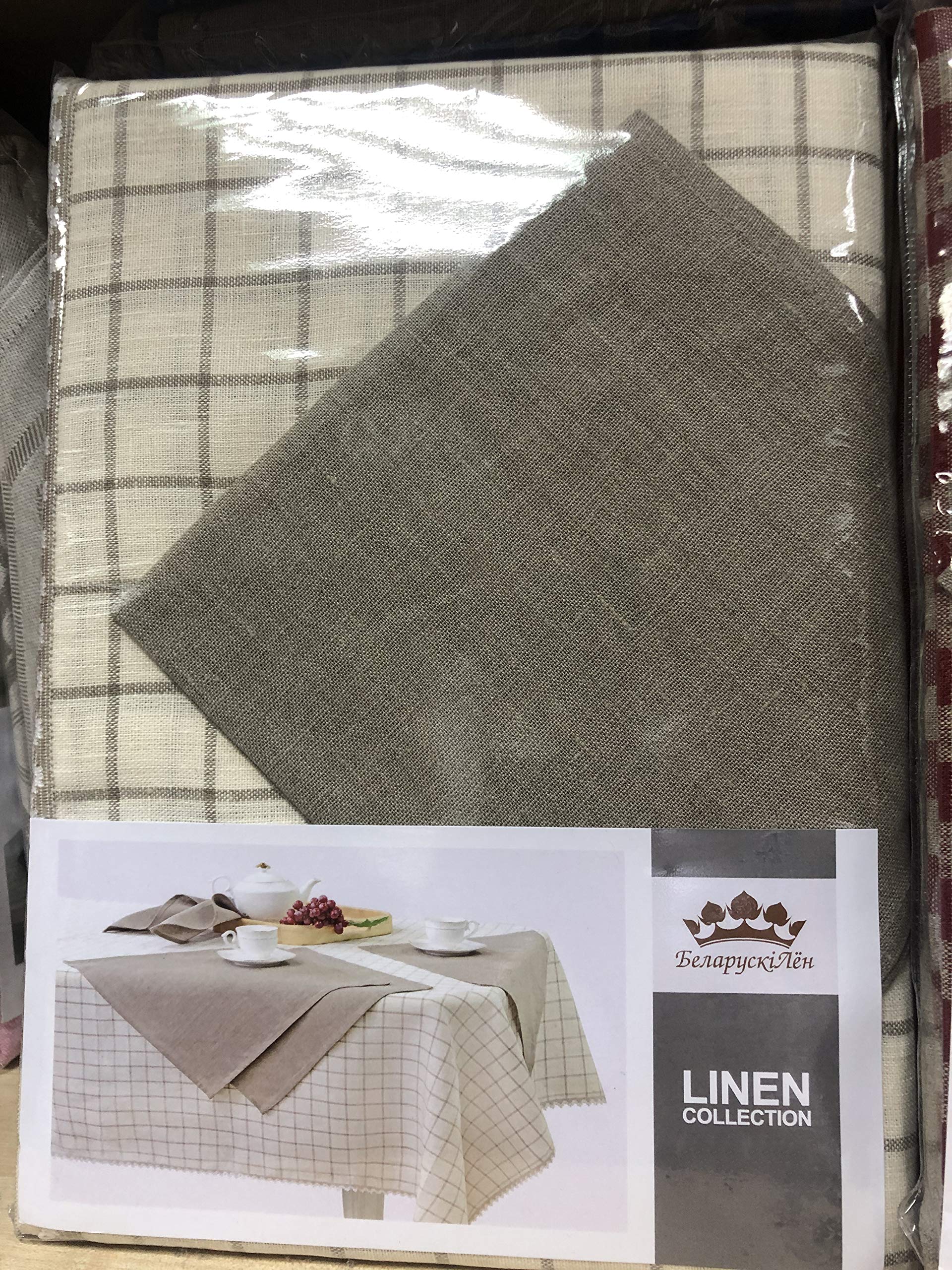 Kitchen Textiles 100% Linen, Placemat Set, 1 Tablecloth, 6 Napkins (Beige)
