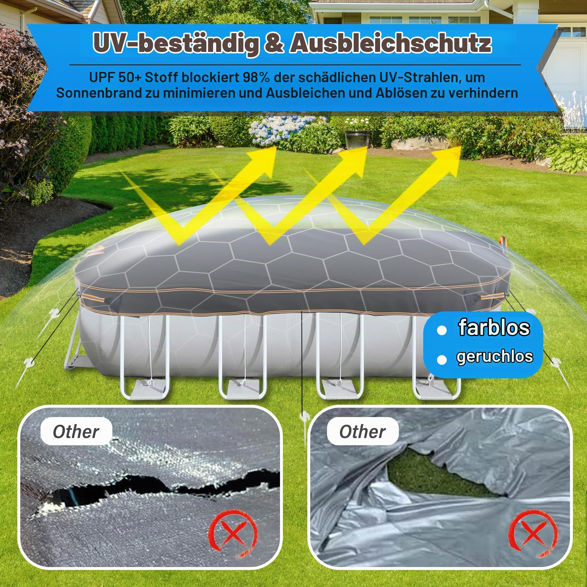rechteckige Pool Abdeckung, 4x2m Heavy Duty Stoff Abdeckungen für oberirdische Schwimmbäder, einschließlich Seil Krawatte & Nägel, Winddicht reißfest wasserdicht UV-beständig