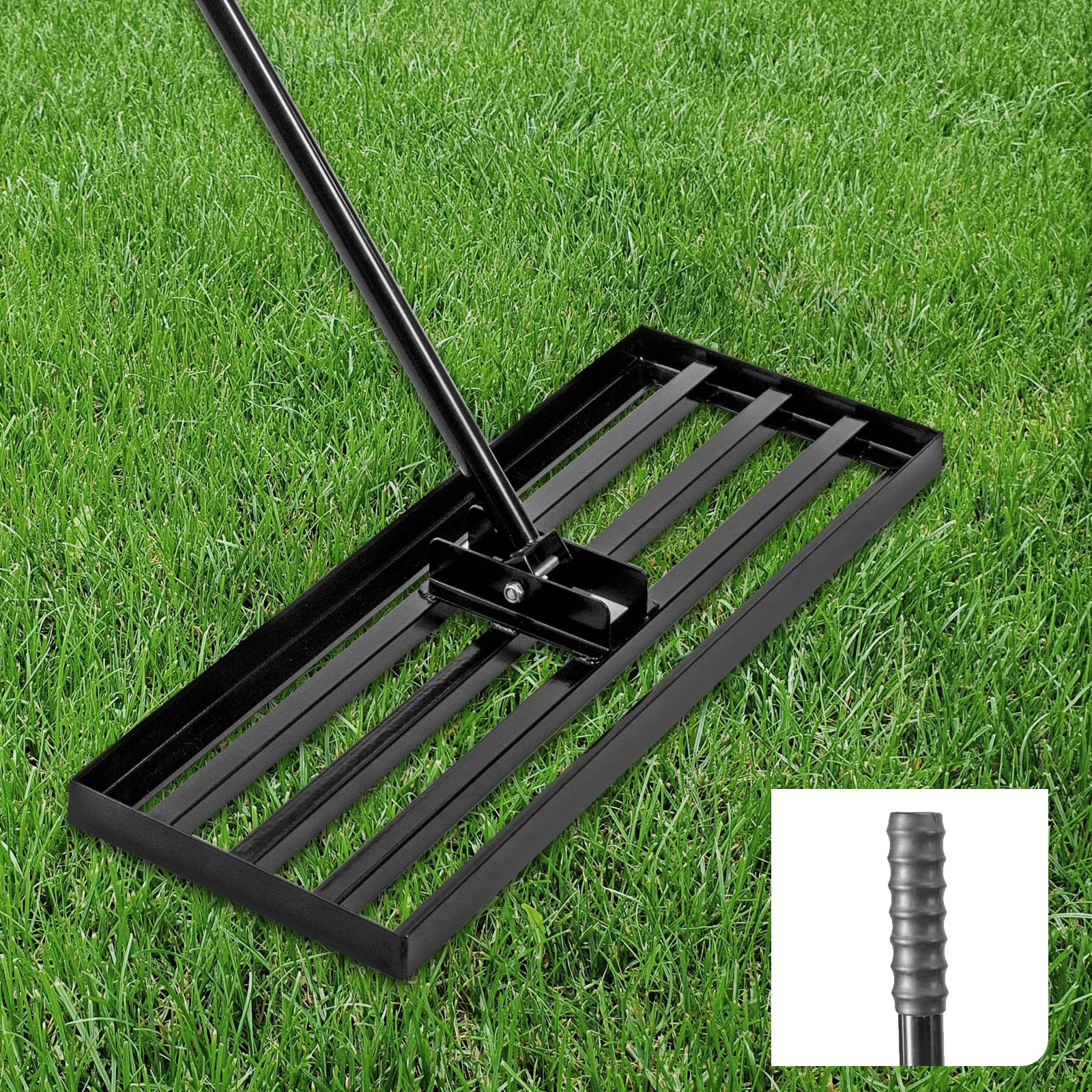 Lawn Levelling Rake 76 x 25 x 229cm, Rasenrechen Garden Grass Squeegee Sand Rakel Tool Scarifier with Long Handle Metal Rasen RechenRakel for Yard, Golf Course (76*25*229cm Black)