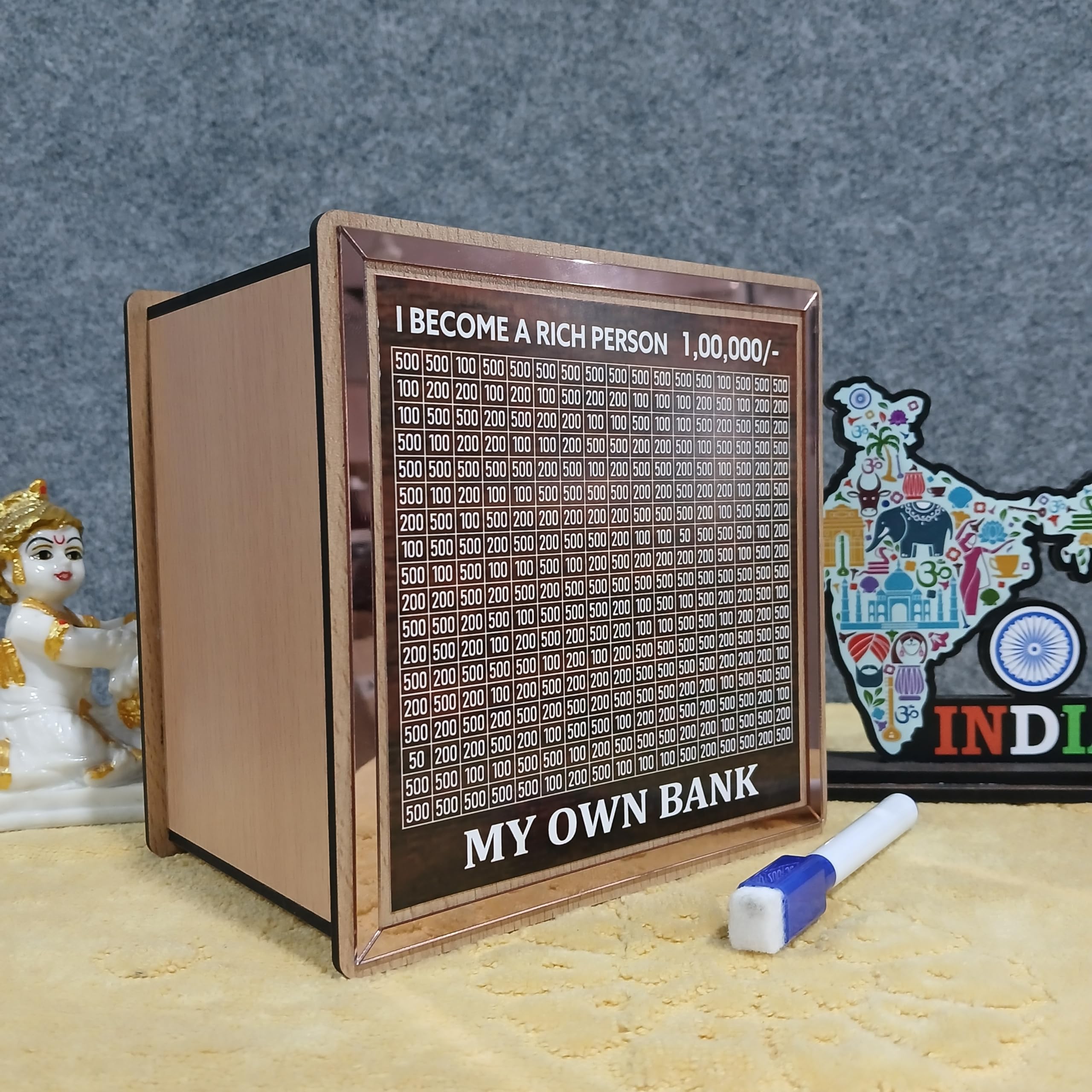 Laser Art Wooden Piggy Bank for Kids & Adults, Coin Box with Carved Design, Savings Box, Mini Bank, Donation Box, Smart Money Box, Wooden Coin Box, Money Saver, Piggy Bank with Numbers 4