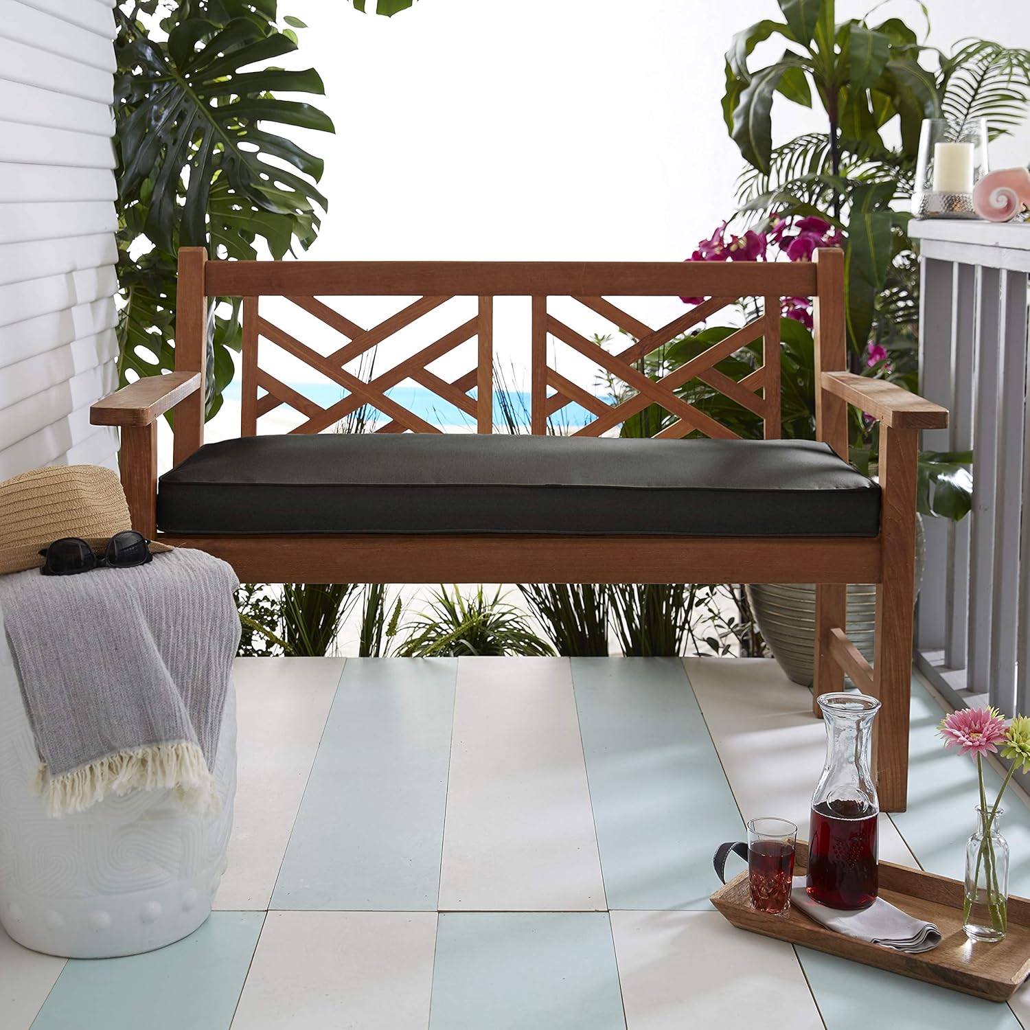 Sorra Home Sunbrella Corded Bench Cushion, 1 Count (Pack of 1), Canvas Black