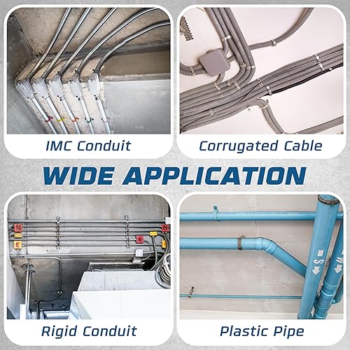 Miniatura 7 de OHLECTRIC Correa de tubería resistente (paquete de 50   pulgadas), abrazaderas de conducto chapadas en zinc, soporte en U de acero EMT de 2