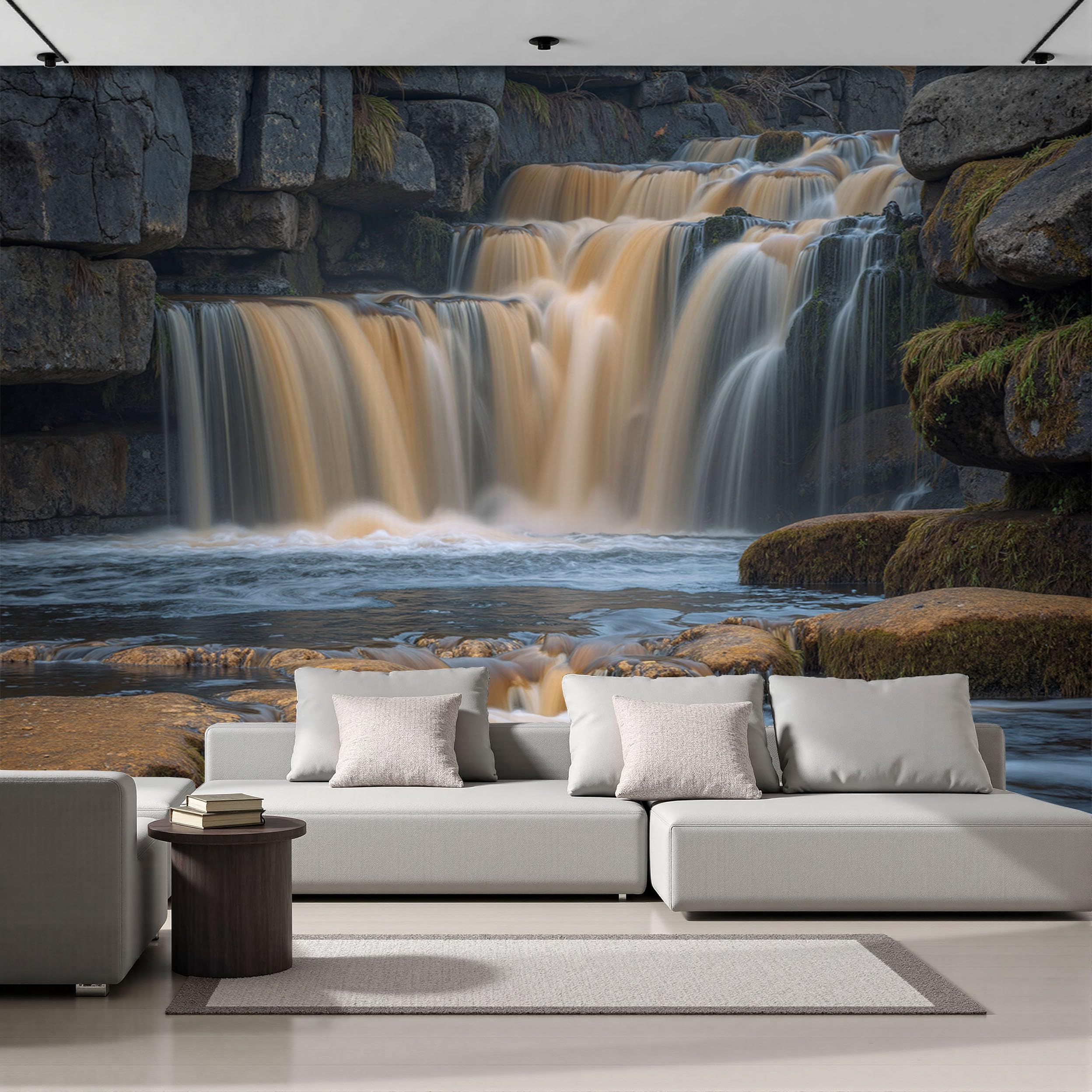 Tapisserie photo cascade magique beige pour insuffler de la magie et de la douceur au salon