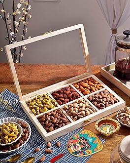 HyperFoods | Roasted 6 Dry Fruit Combo Wooden Gift Box | Premium Combo Gift Pack | Almonds, Cashew, Pistachios, Peanut, Roasted Seed, Brazil Nut, Roasted Corn, Walnut, Hazel Nut, Raisins