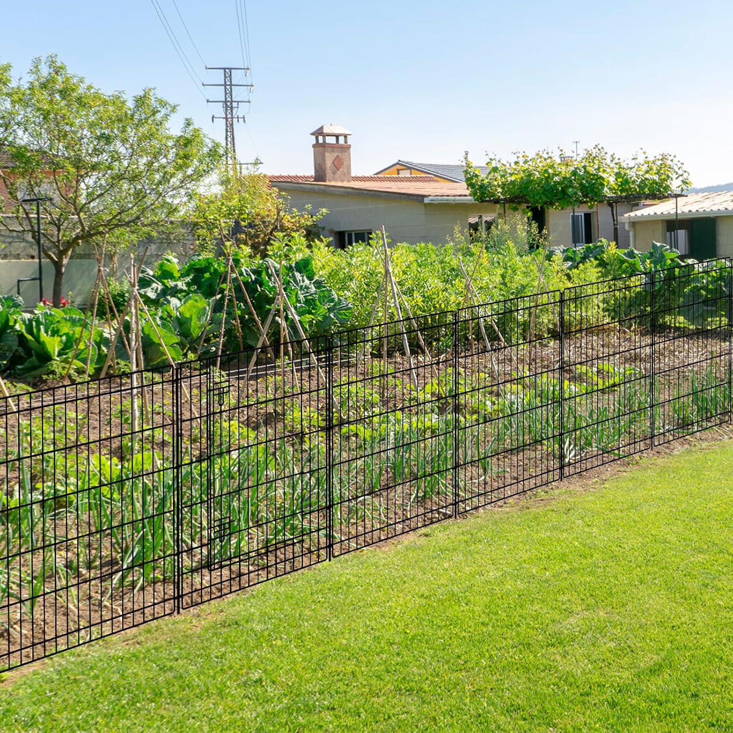 INJOPEXI Decorative Garden Fence 12 Panels 26ft (L)×36in (H) Garden Fences Outdoor with 11 Panels   1 Gate, Animal Barrier Rabbit Fencing Rustproof Metal Wire Temporary Dog Fence for Yard Lawn Park