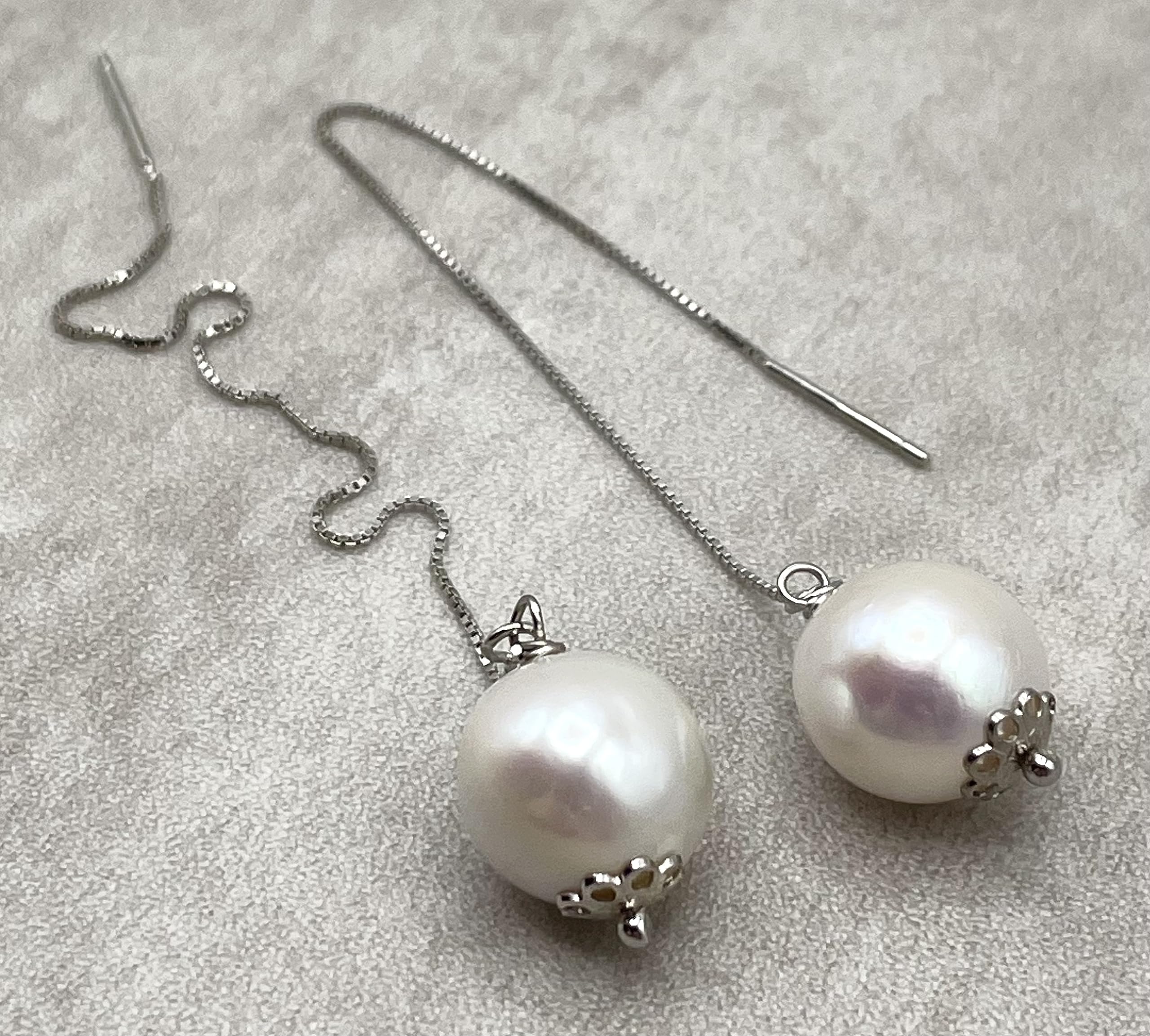 Orecchini con Perle Bianche d'Acqua Dolce, Pendenti Lunghi in Argento 925, Gioielli Minimalista, Pietra di Nascita di Giugno, Bijoux
