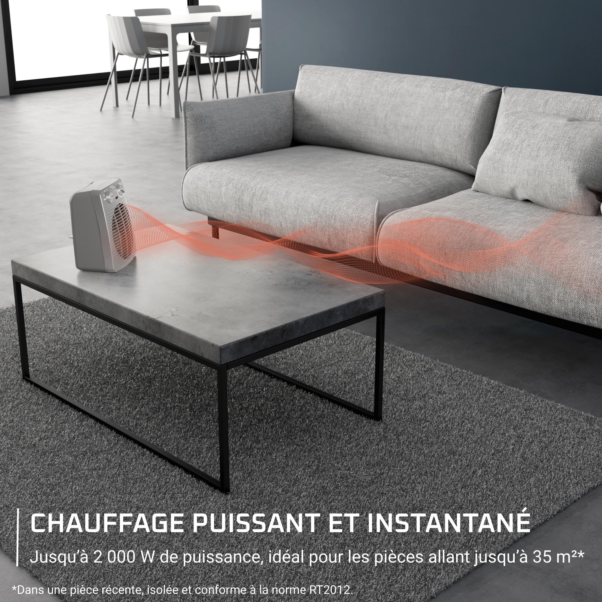 Rowenta Compact Power Radiateur soufflant chauffage d’appoint portable, Jusqu’à 35 m², Mode Éco 1000 W/2000 W, Thermostat mécanique, Sécurité anti-surchauffe, SO2212F0