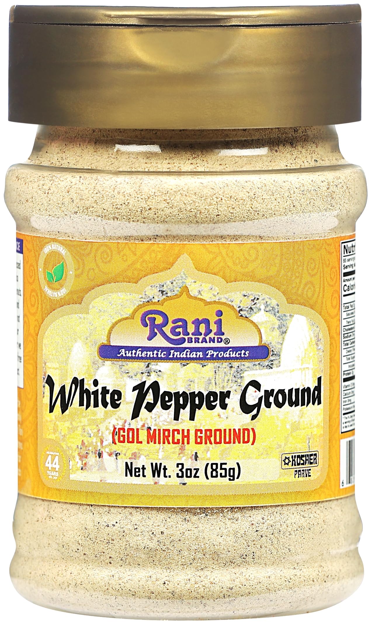 Rani White Pepper (GOL Mirch), Ground Spice 3oz (85g) PET Jar ~ All Natural | Vegan | Gluten Friendly | Non-GMO | Kosher | Indian Origin