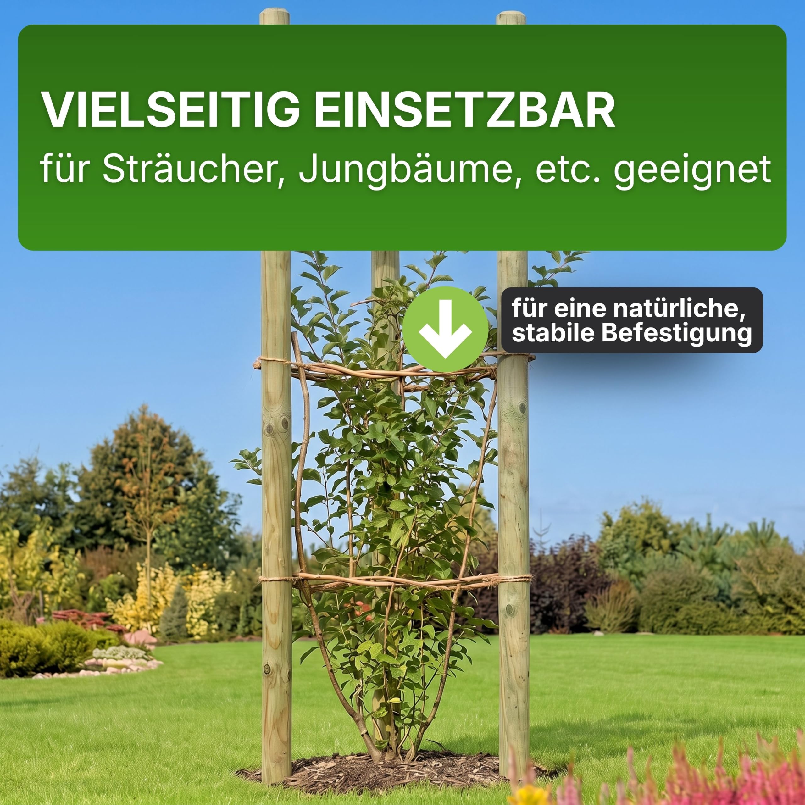 Gartenwelt Riegelsberger Holzpfahl Kiefer KDI Ø 6 x 175 cm 10 Stück | Imprägniert, gefräst & gespitzt | Pflanzpfahl, Rankstab & Rankhilfe für Tomaten, Gurken und Kletterpflanzen