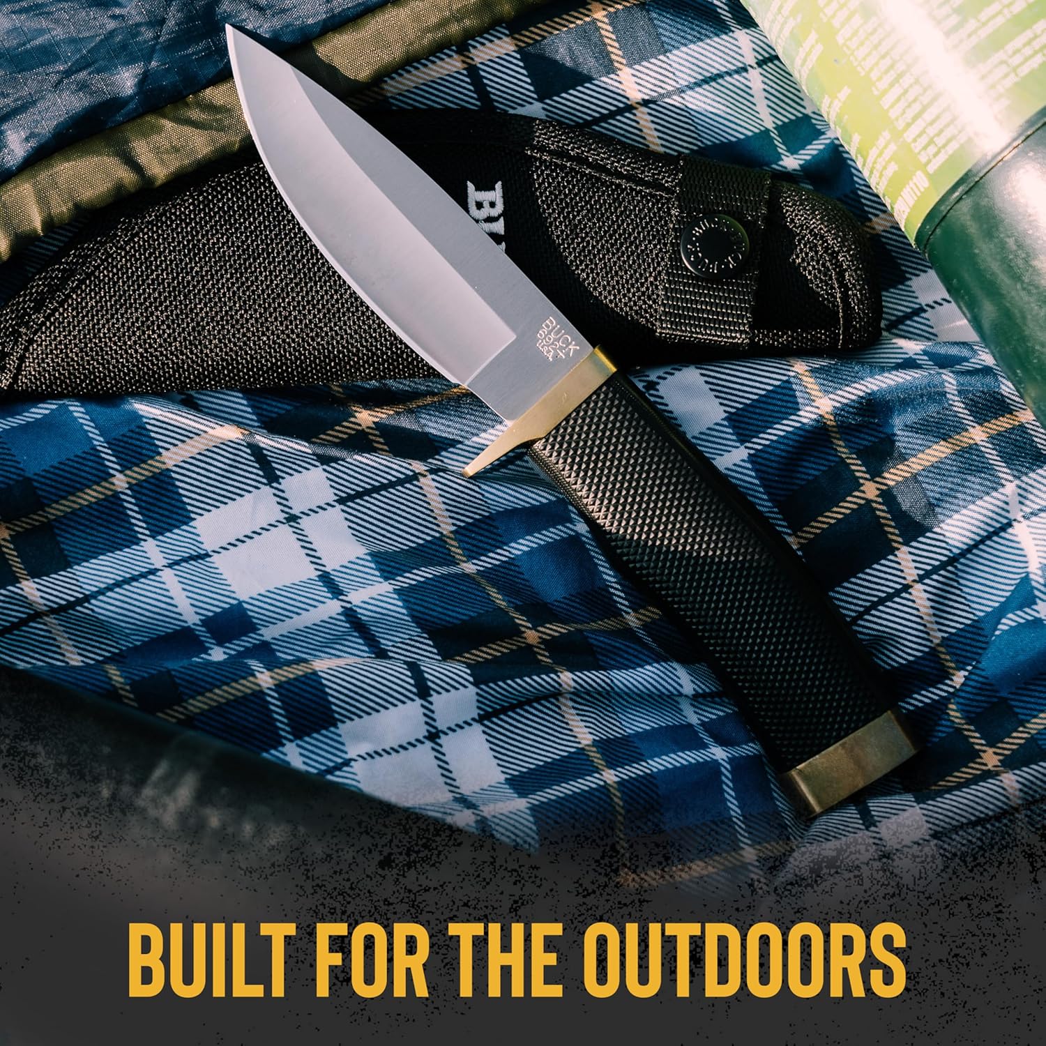 Buck Knives 692 Vanguard Hunting Knife, 4-1/4" Fixed Blade, Full Tang Design, Rubber Handle, 420HC Stainless Steel Drop Point Blade, Sheath Included, Knife Made in the USA, 6.6 oz