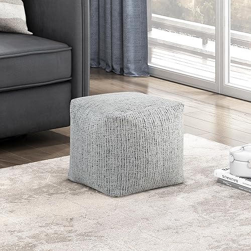 Miniatura 12 de Lexicon Puf otomano, reposapiés otomano cuadrado, puf de pana, taburetes pequeños para sofá con relleno para sala de estar/dormitorio, color blanco