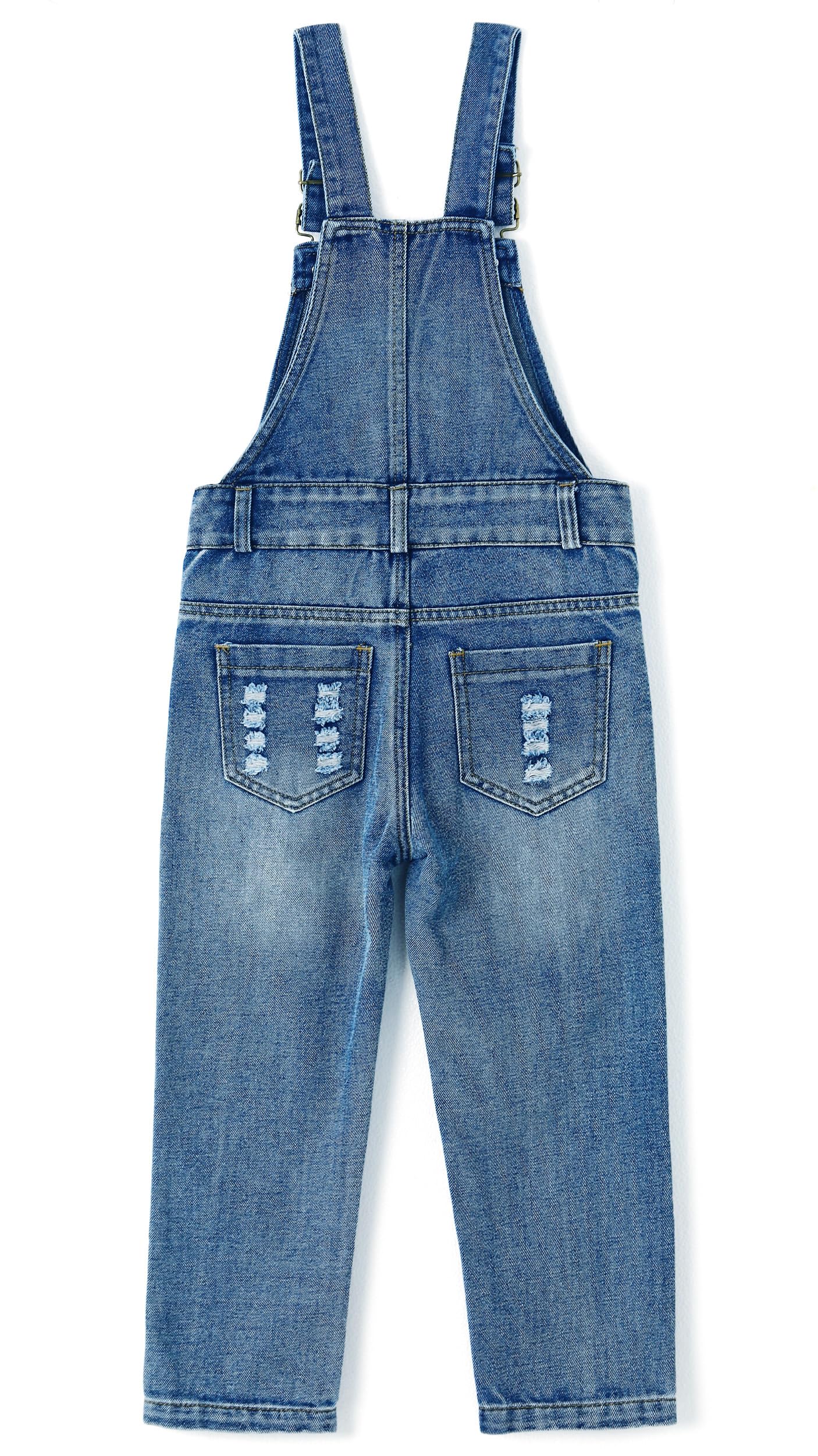 KIDSCOOL SPACE Baby & kleine Mädchen/Jungen Große Latztasche Stone Washed Zerrissene Denim-Latzhose