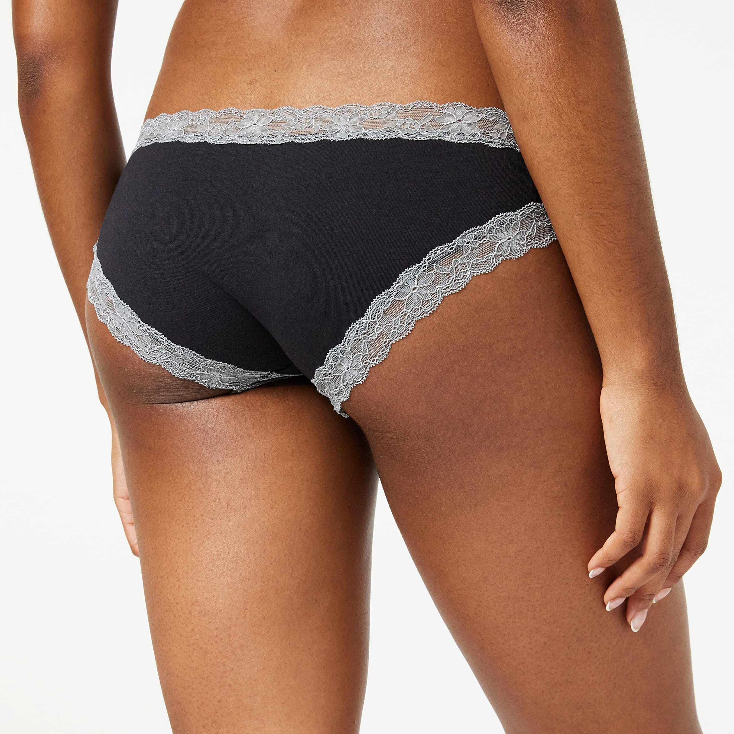 Iris & Lilly Intimo Hipster in Cotone e Pizzo Donna, Pacco da 5