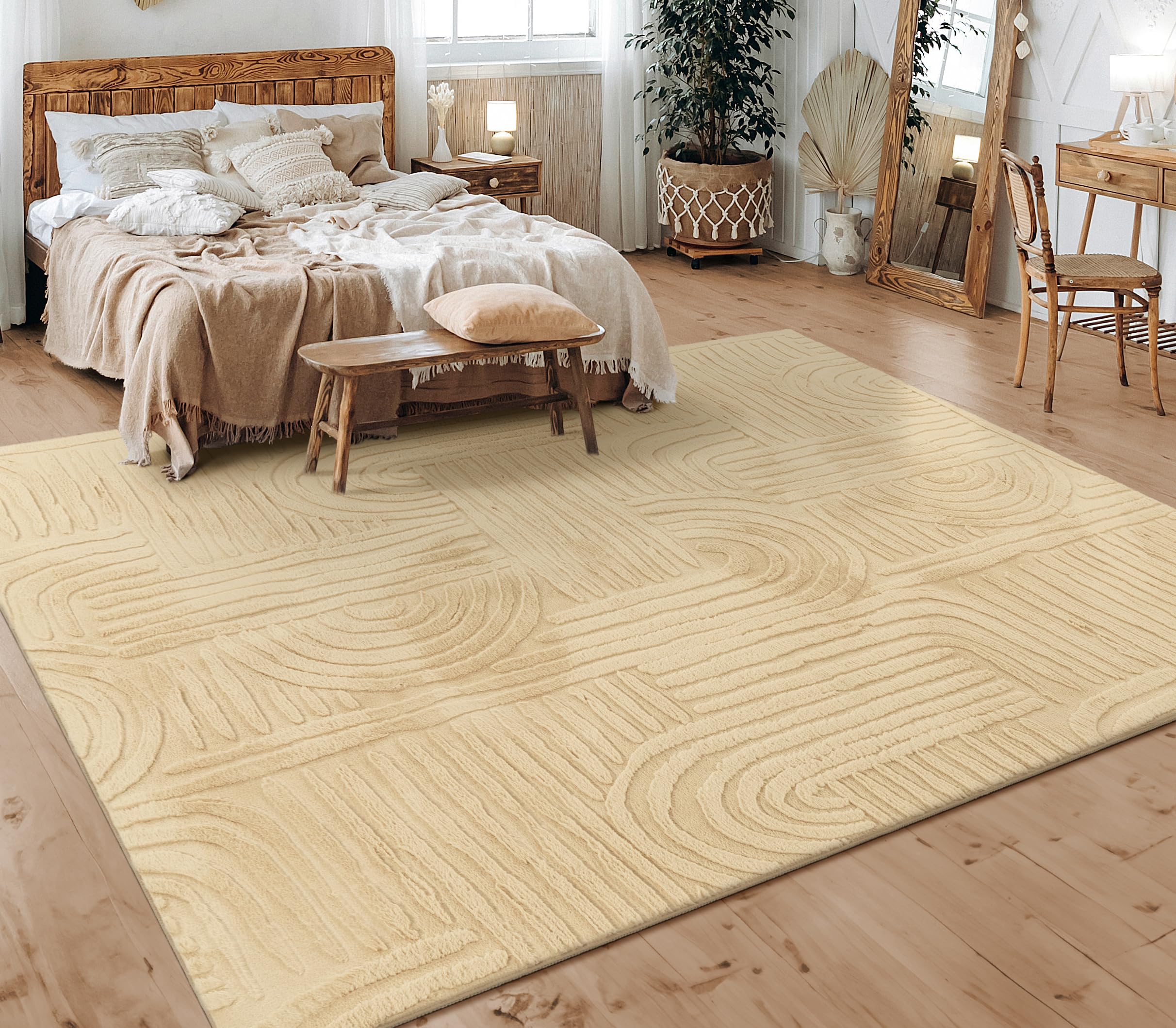 Paco Home Teppich Wohnzimmer Schlafzimmer Kurzflor Skandinavisches Boho Muster Geometrisch Rauten Motiv Einfarbig Weich Modern, Grösse:120x160 cm, Farbe:Beige 7