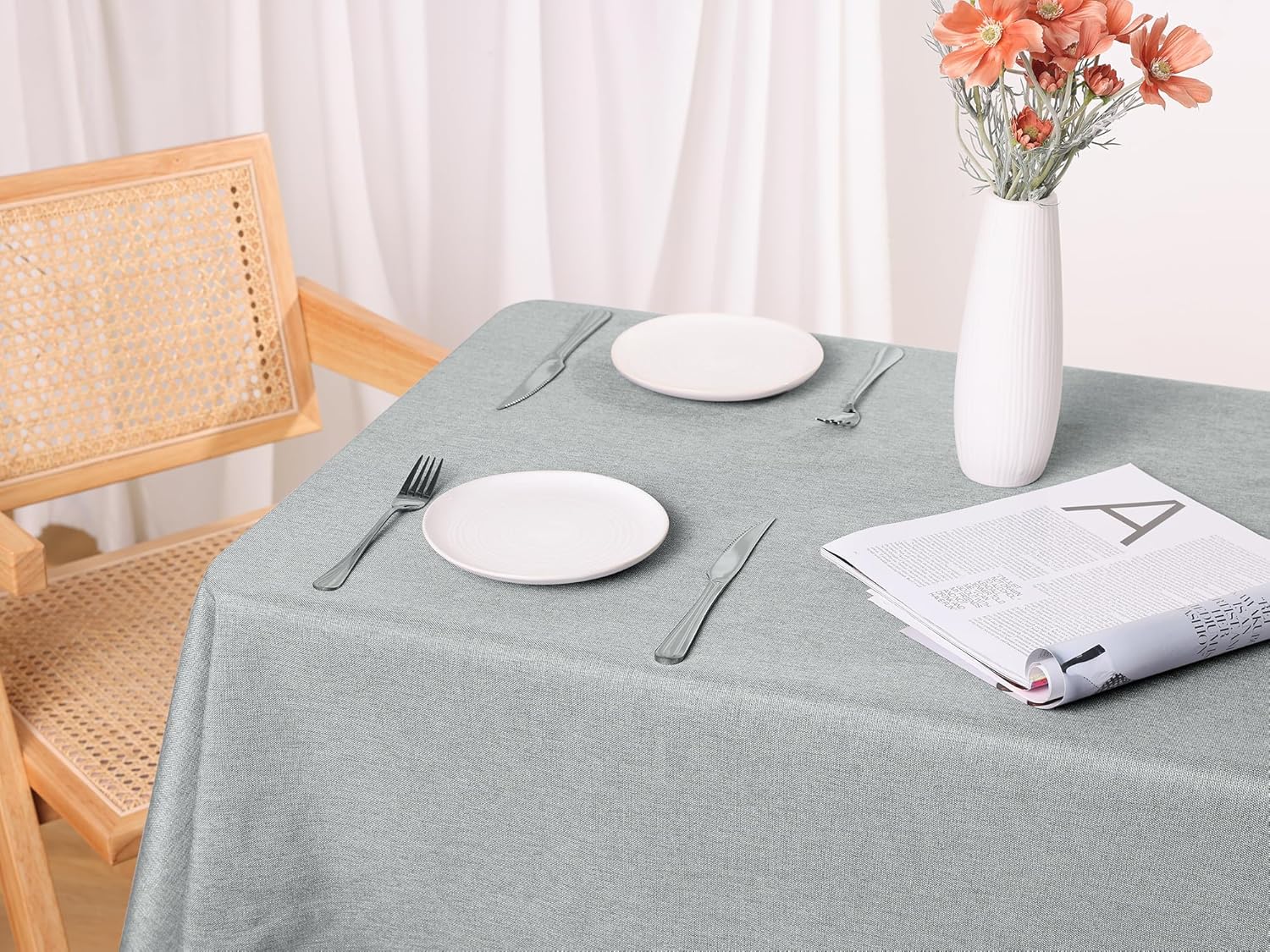 uxcell 1 Pack Rectangle Tablecloth, Cotton Linen Waterproof Spillproof Wrinkle Free Table Cover for Kitchen Dining, Party, Holiday 55x79inch Grey