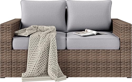 HERA'S HOUSE Sofá de mimbre para patio, 2 asientos, resistente al aire libre, asiento profundo con cojines gruesos, muebles para todo tipo de clima