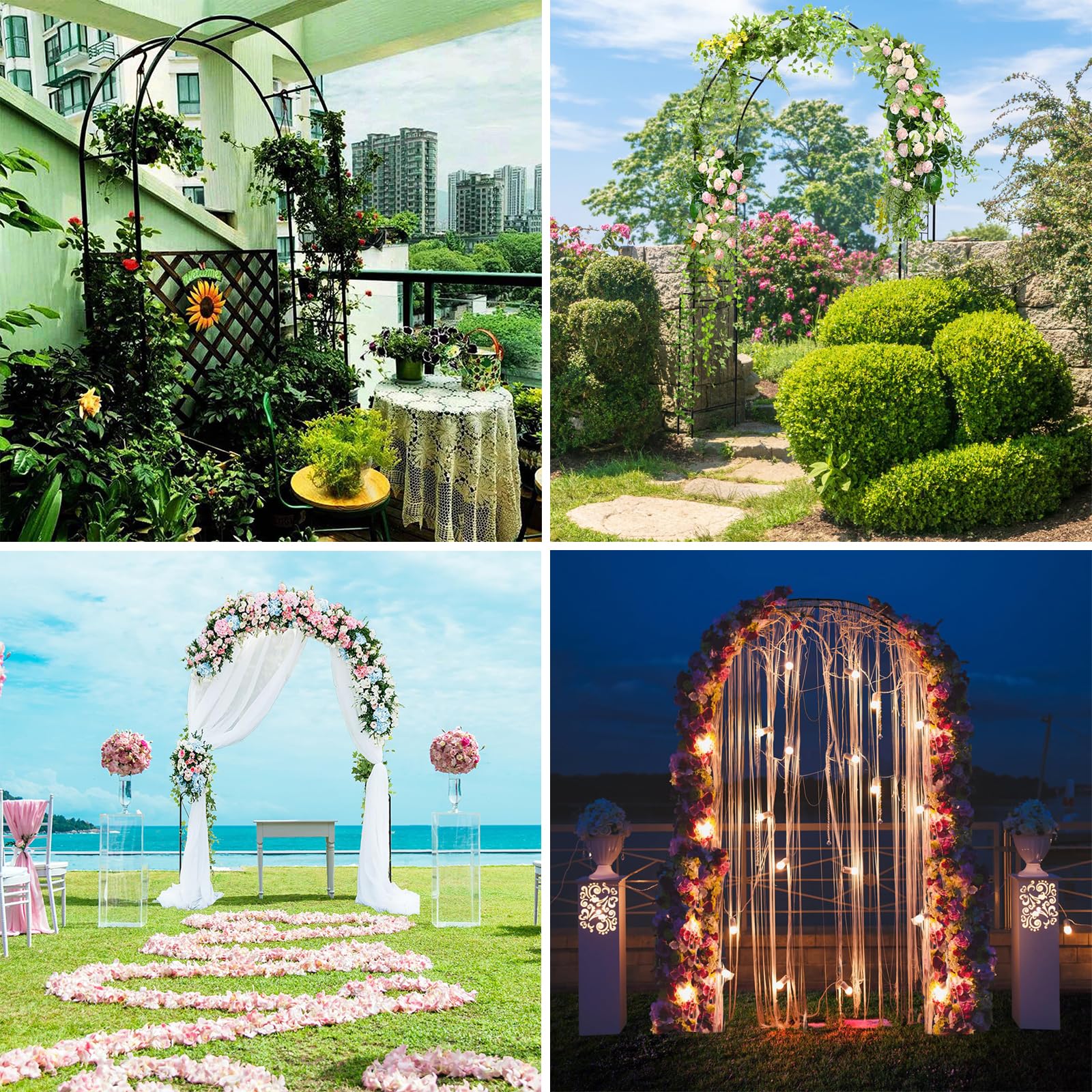Arco da giardino in metallo resistente, traliccio per rose rampicanti, fiori e verdure, elegante pergolato da giardino nero (2,4 x 2,2 m)