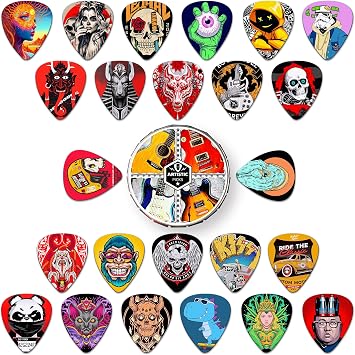Guitar Picks 24 Pack - Thin, Medium, Heavy Plectrums - Personalised - Mix-3 0.46mm, 0.71mm, 0.96mm, 1.2mm - Acoustic & Electric Guitar, Bass
