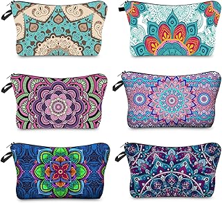 6 Pcs Makeup Bags Waterproof Cosmetic Bags with Zipper, Printed Mandala Flower Toiletry Pouches Travel Packing Bags Accessory Organizer(8.7 x 5.3 Inch)
