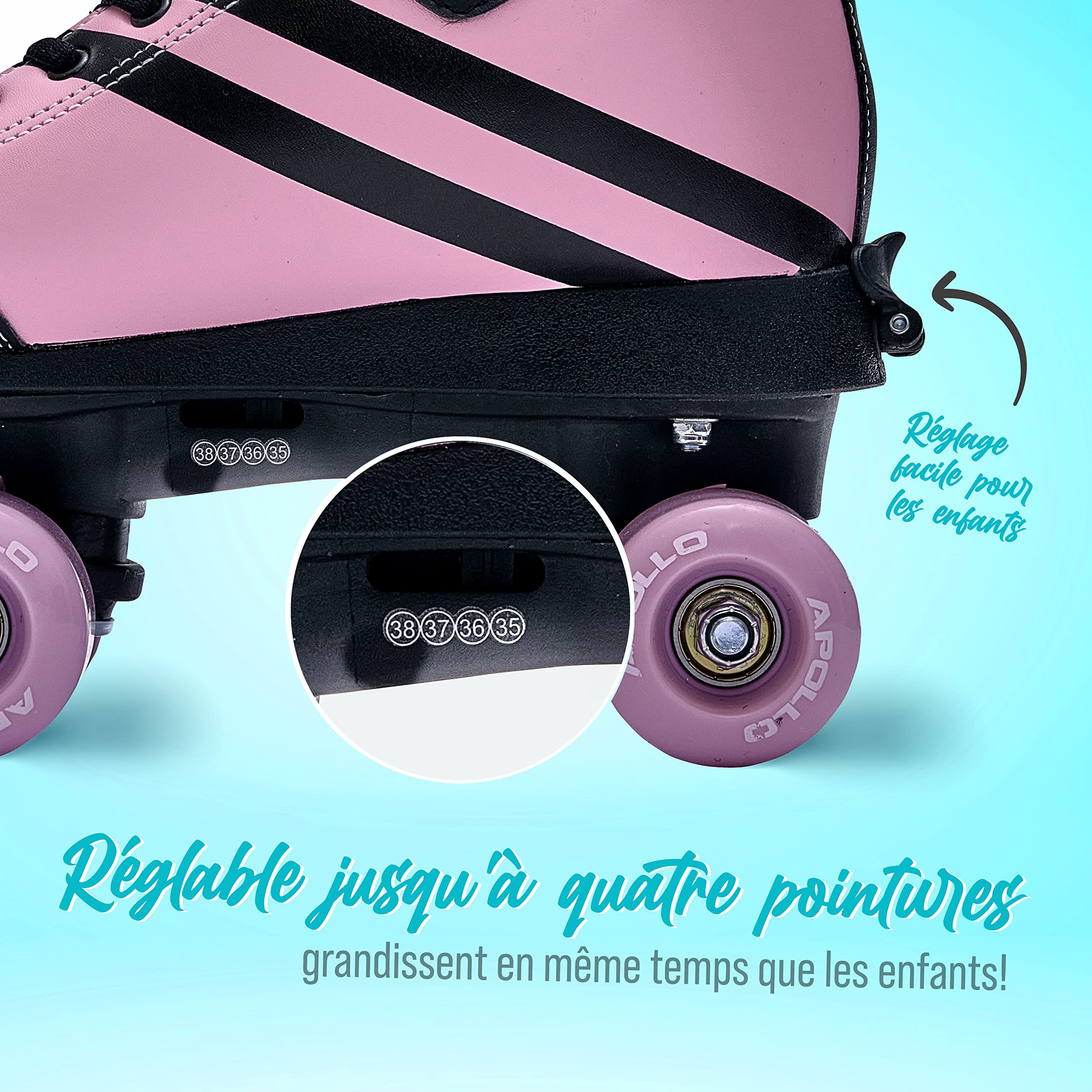 Apollo Rollers Enfants Filles Disco | Patins à roulettes Filles Réglables| Roller Femmes Confortables | Patins à roulettes Femmes & Filles Tailles 31-42 | Patins à roulettes Tendance Enfants Adultes