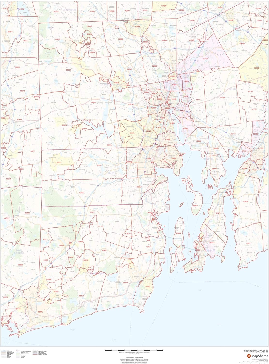 Rhode Island ZIP Code Map 36" x 48" Paper Amazon.co.uk Stationery