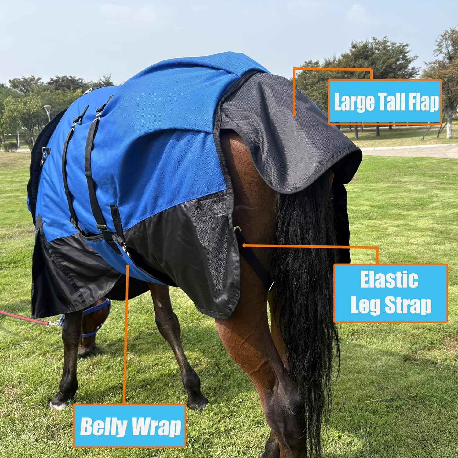 Horse Turnout Blanket, Heavy Weight Horses Blanket with 300g Poly Filling, Neck Cover & Belly Wrap, 1680D Waterproof Winter Blankets for Horses (Blue, US78 in(EU 145 cm))